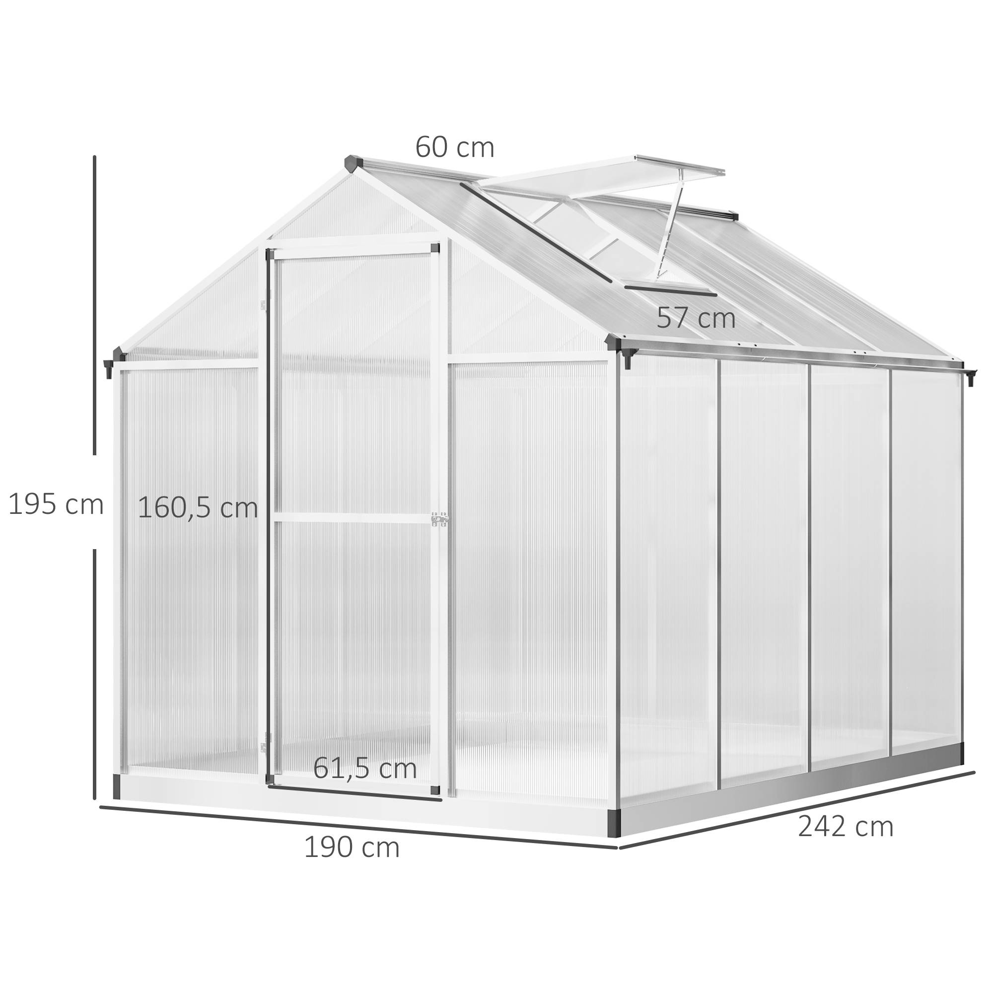 Serre de Jardin Aluminium 4,6m² Panneaux Polycarbonate alvéolé isolant et anti-UV 2,42x1,9m - ComfortXL Outdoor Living - Image 5