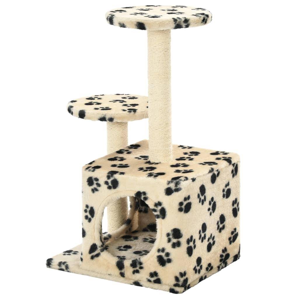 Helloshop26 - Arbre à chat griffoir grattoir niche jouet animaux peluché en sisal 60 cm beige motif de pattes - Image 2