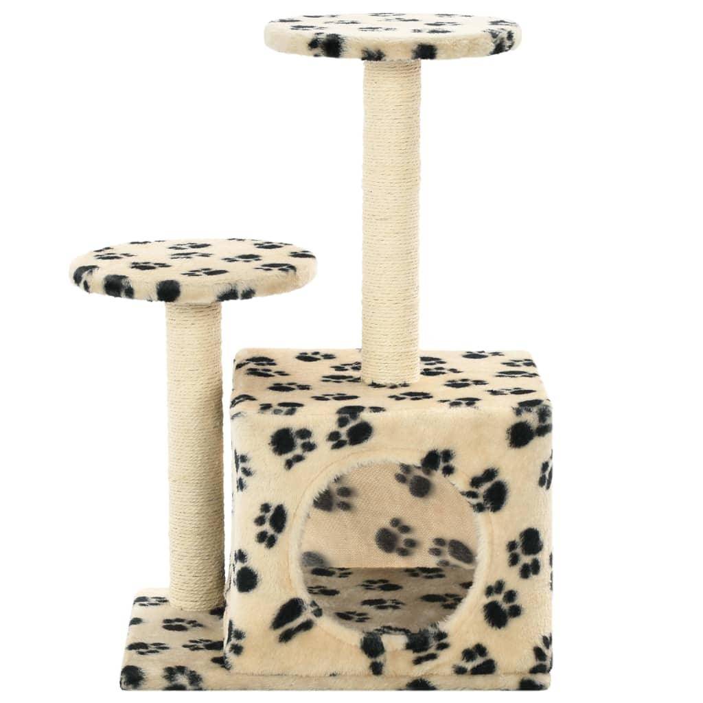 Helloshop26 - Arbre à chat griffoir grattoir niche jouet animaux peluché en sisal 60 cm beige motif de pattes - Image 3