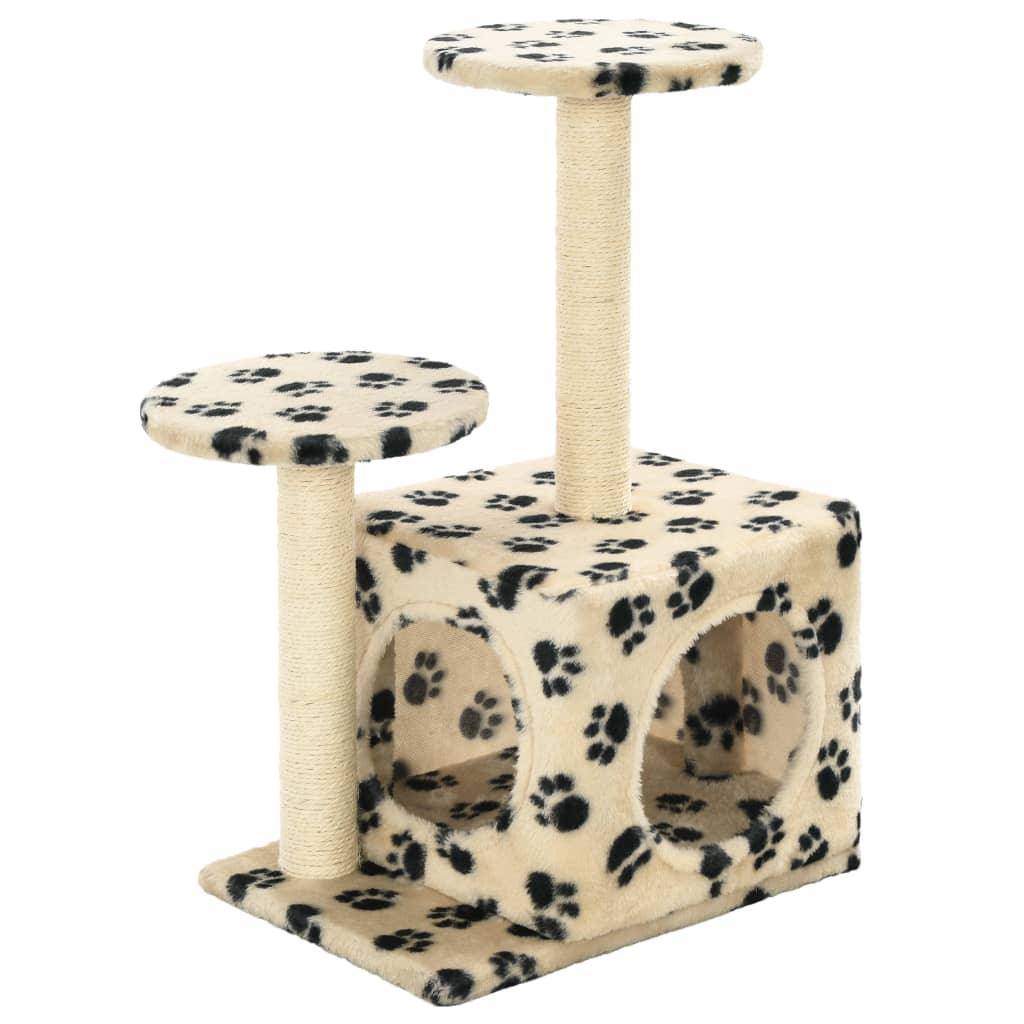 Helloshop26 - Arbre à chat griffoir grattoir niche jouet animaux peluché en sisal 60 cm beige motif de pattes - Image 1