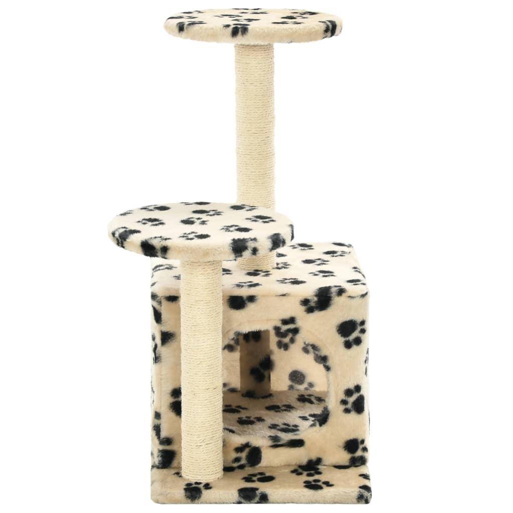 Helloshop26 - Arbre à chat griffoir grattoir niche jouet animaux peluché en sisal 60 cm beige motif de pattes - Image 4
