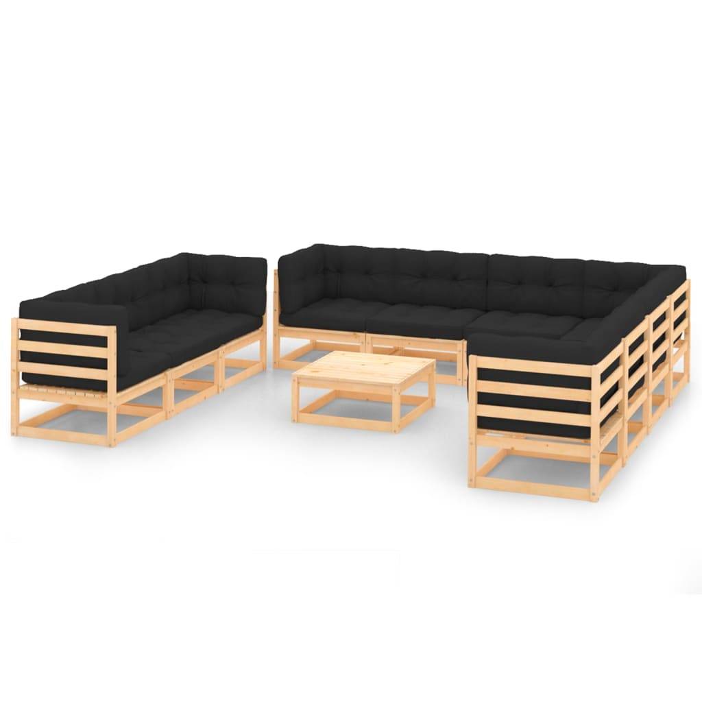 Helloshop26 - Salon de jardin meuble d'extérieur ensemble de mobilier 11 pièces avec coussins bois de pin massif - Image 1