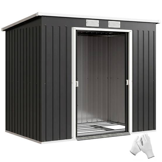 Abri de jardin 2,77 m² 213 x 130 x 172 cm kit de fondation porte coulissante ventilations acier galvanisé gris foncé - Image 1