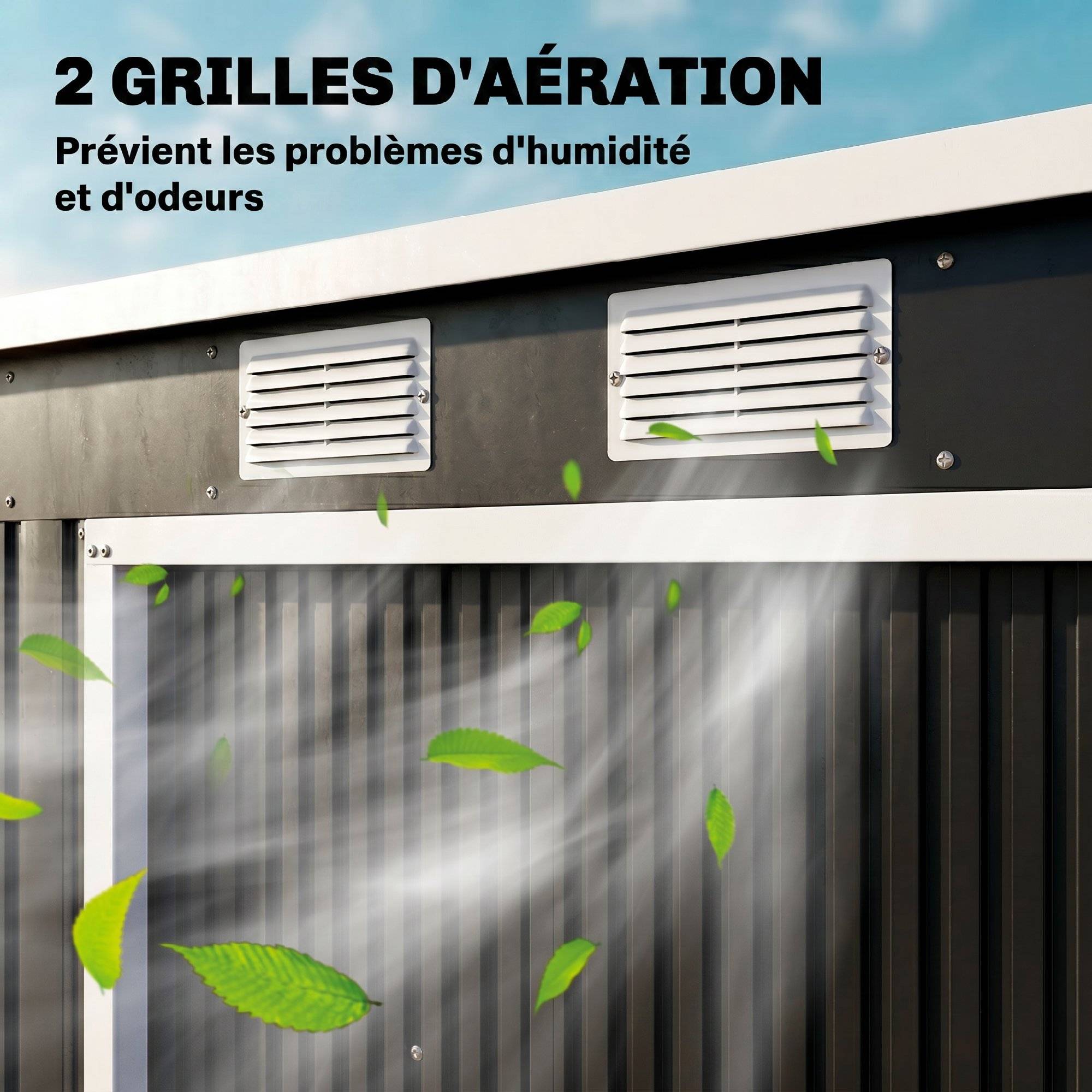 Abri de jardin 2,77 m² 213 x 130 x 172 cm kit de fondation porte coulissante ventilations acier galvanisé gris foncé - Image 8