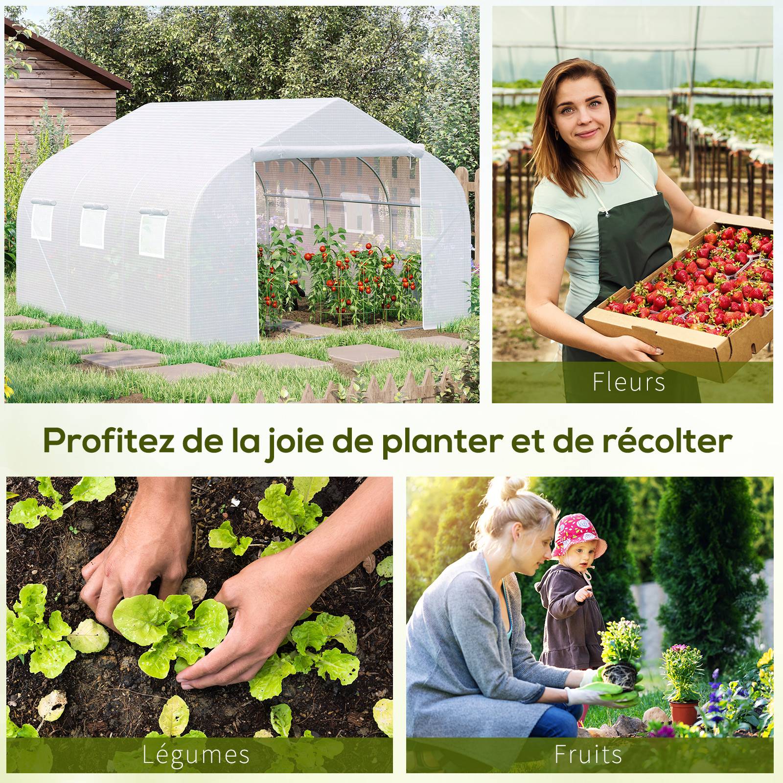 Sans Marque - Serre tunnel Outsunny 10,5 m² 3,5x3x2 m acier galvanisé 6 fenêtres enroulables serre potager jardin blanc - Image 9