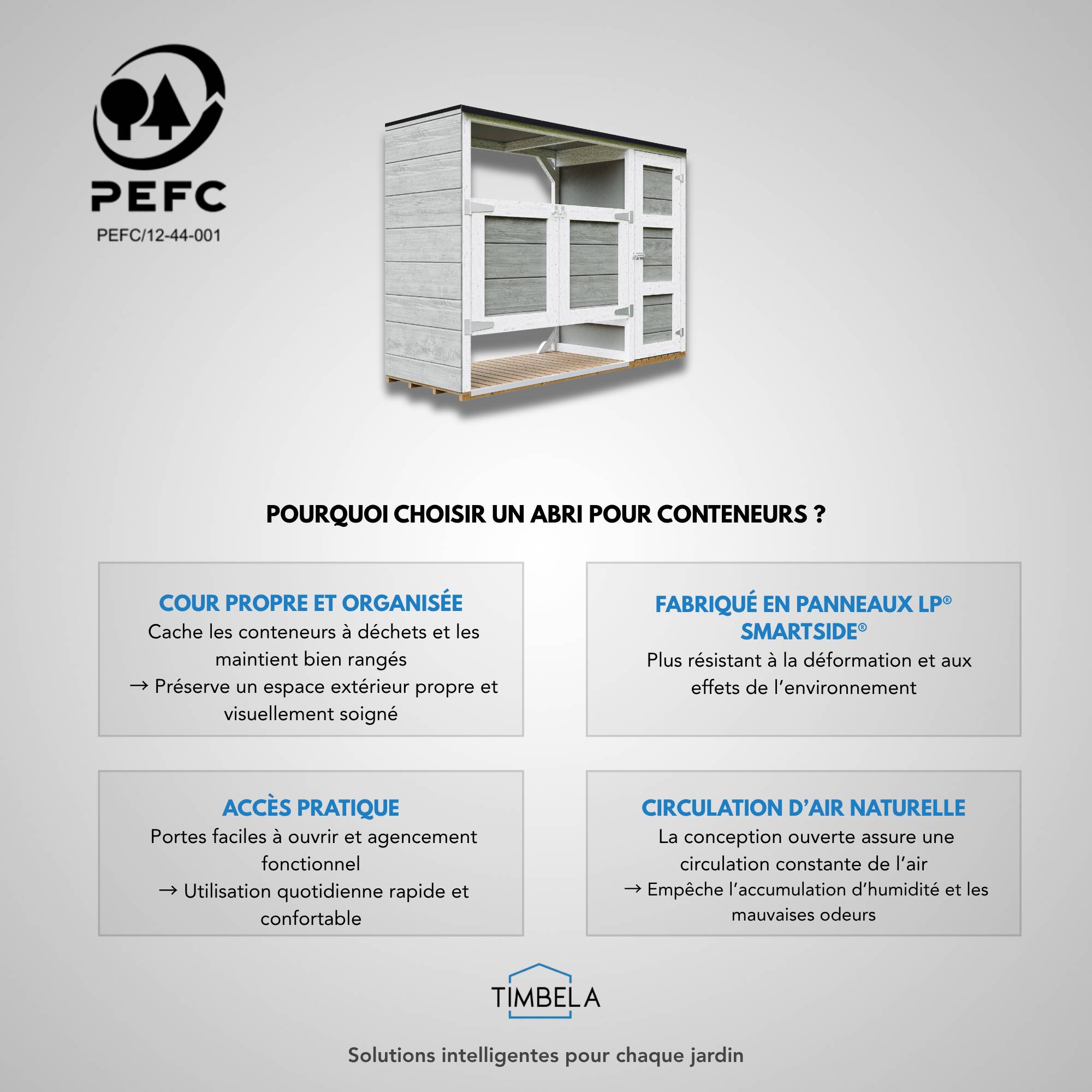 Timbela - Abri de jardin pour poubelles, Cache poubelle extérieur 1,62 m² / 2x240L - Timbela M981A-TUNDRA GREY - Image 7