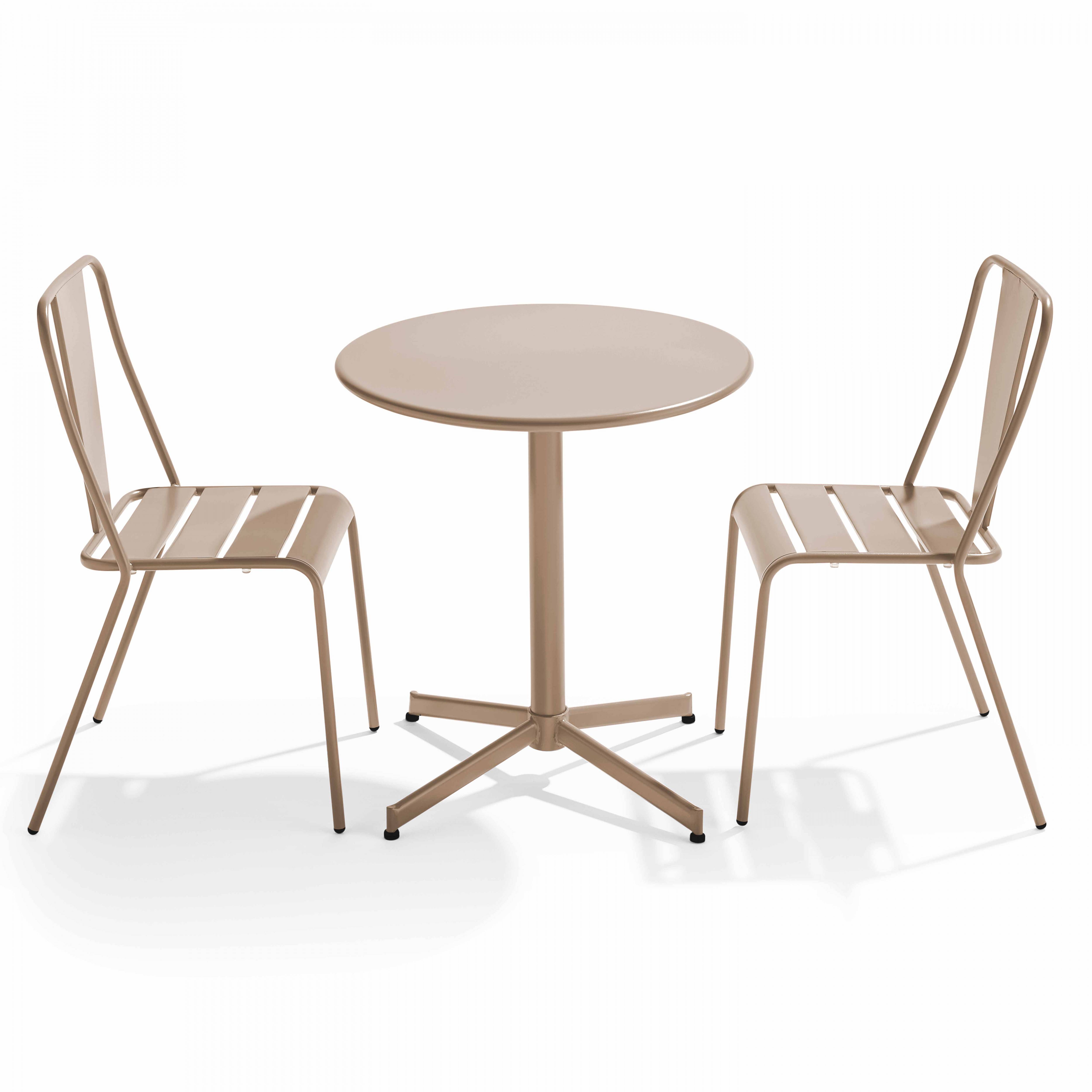 Oviala - Ensemble table ronde et 2 chaises de jardin bistrot en métal taupe Palavas - Oviala - Image 1