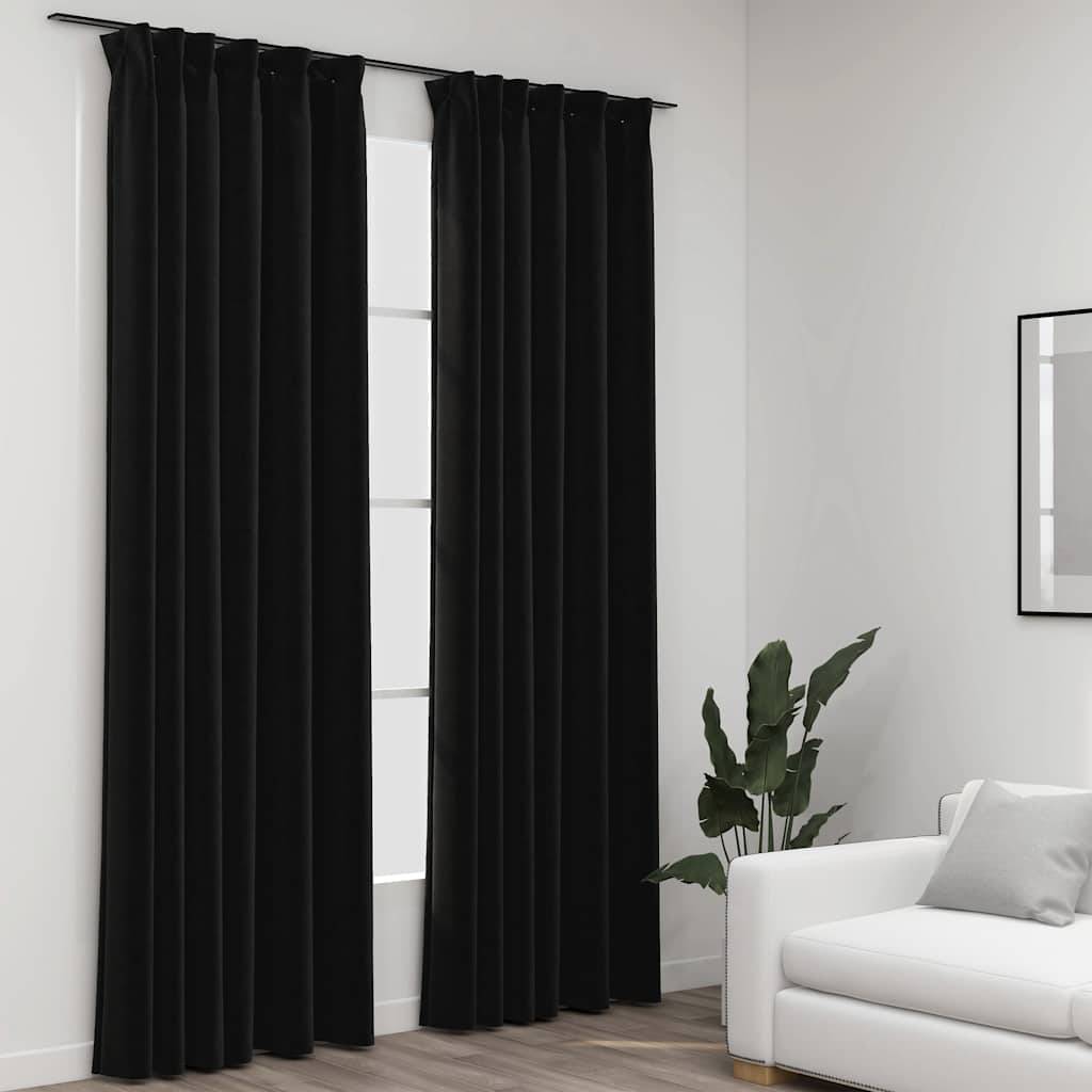 Rideaux occultants - Panneaux de rideau aspect lin crochet 2pcs Anthracite 140x245cm - Image 2