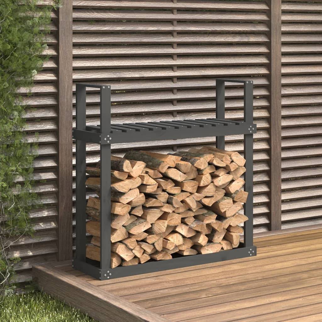 Étagère à Bois de Chauffage Pin Massif Rangement Cheminée 110x35x109cm Gris - ComfortXL Outdoor Living