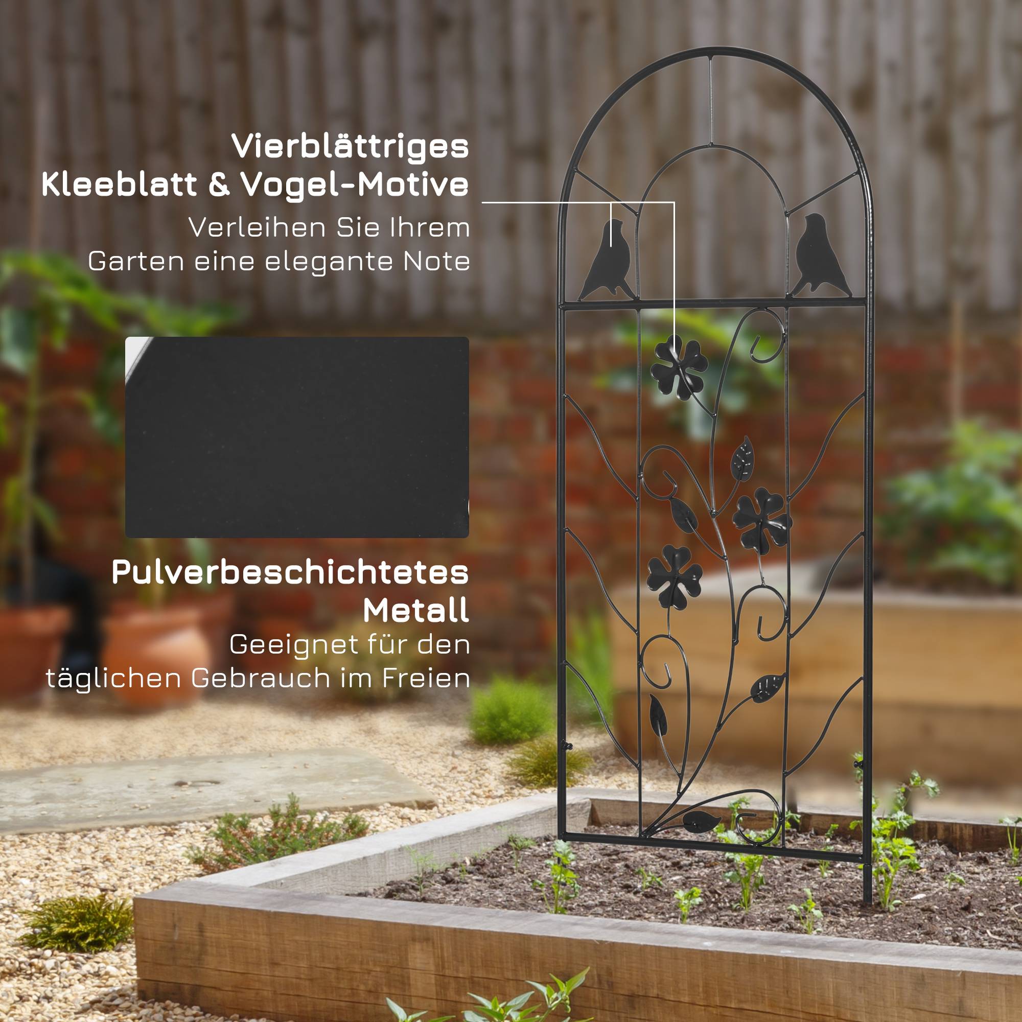 ComfortXL - Treillis plantes grimpantes métal noir 38 x 98 cm jardin terrasse lot de 2 avec motifs oiseaux et trèfles - Image 6