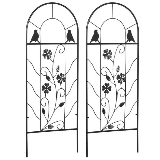 ComfortXL - Treillis plantes grimpantes métal noir 38 x 98 cm jardin terrasse lot de 2 avec motifs oiseaux et trèfles - Image 10