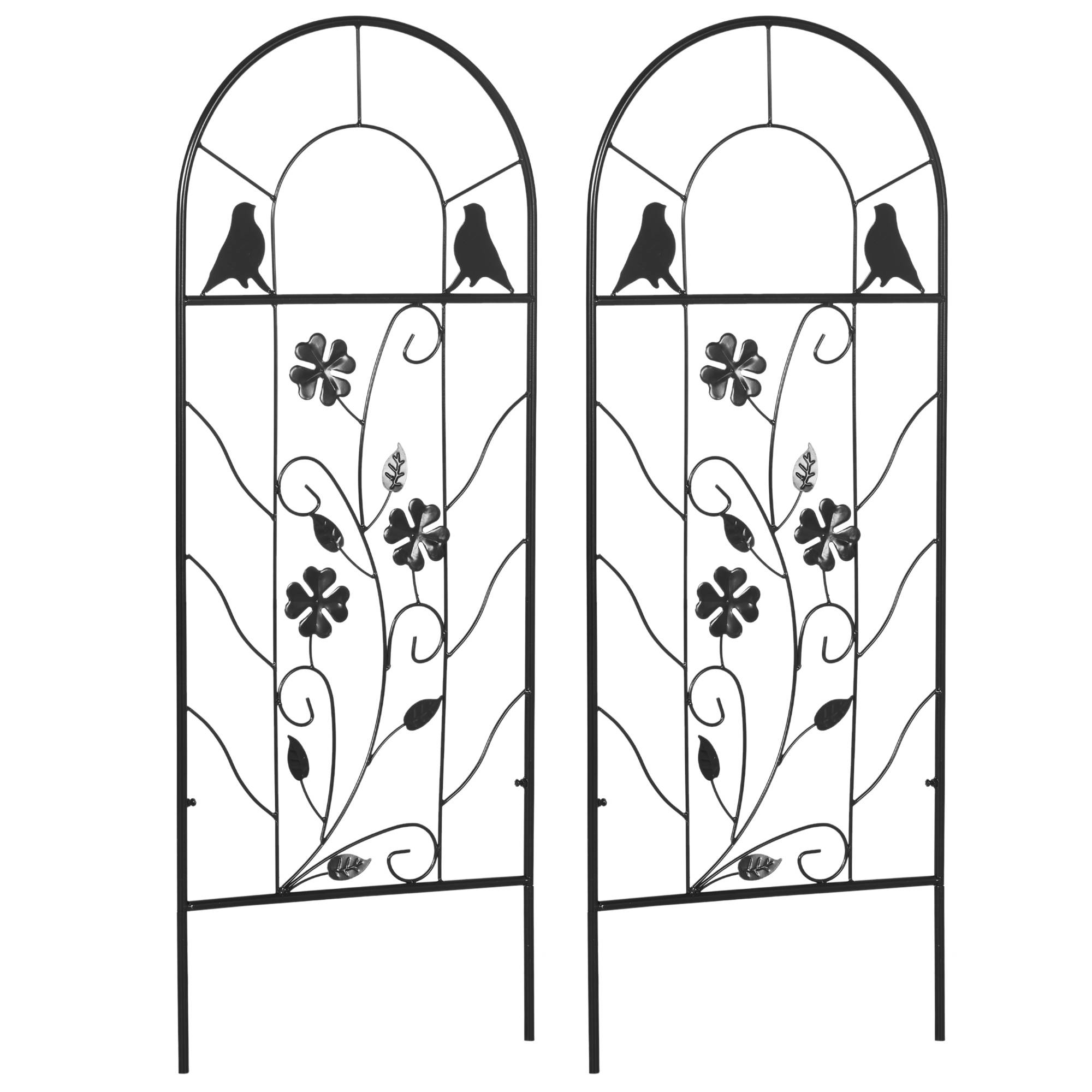 ComfortXL - Treillis plantes grimpantes métal noir 38 x 98 cm jardin terrasse lot de 2 avec motifs oiseaux et trèfles - Image 10