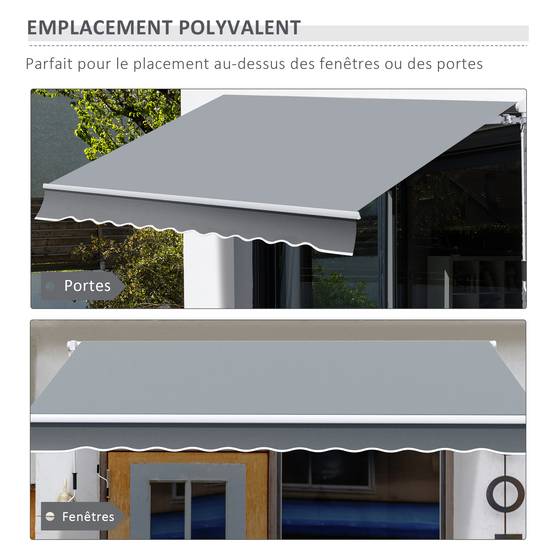 Store Banne Manuel Rétractable 295 x 245 cm, Avec Manivelle, Aluminium et Polyester 280 g/m², Gris - Image 10