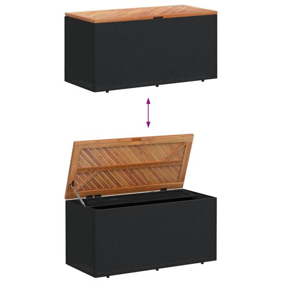 Coffre de rangement - Boîte de rangement extérieure - Coffre de jardin noir résine tressée bois d'acacia-JU12077 - Image 7