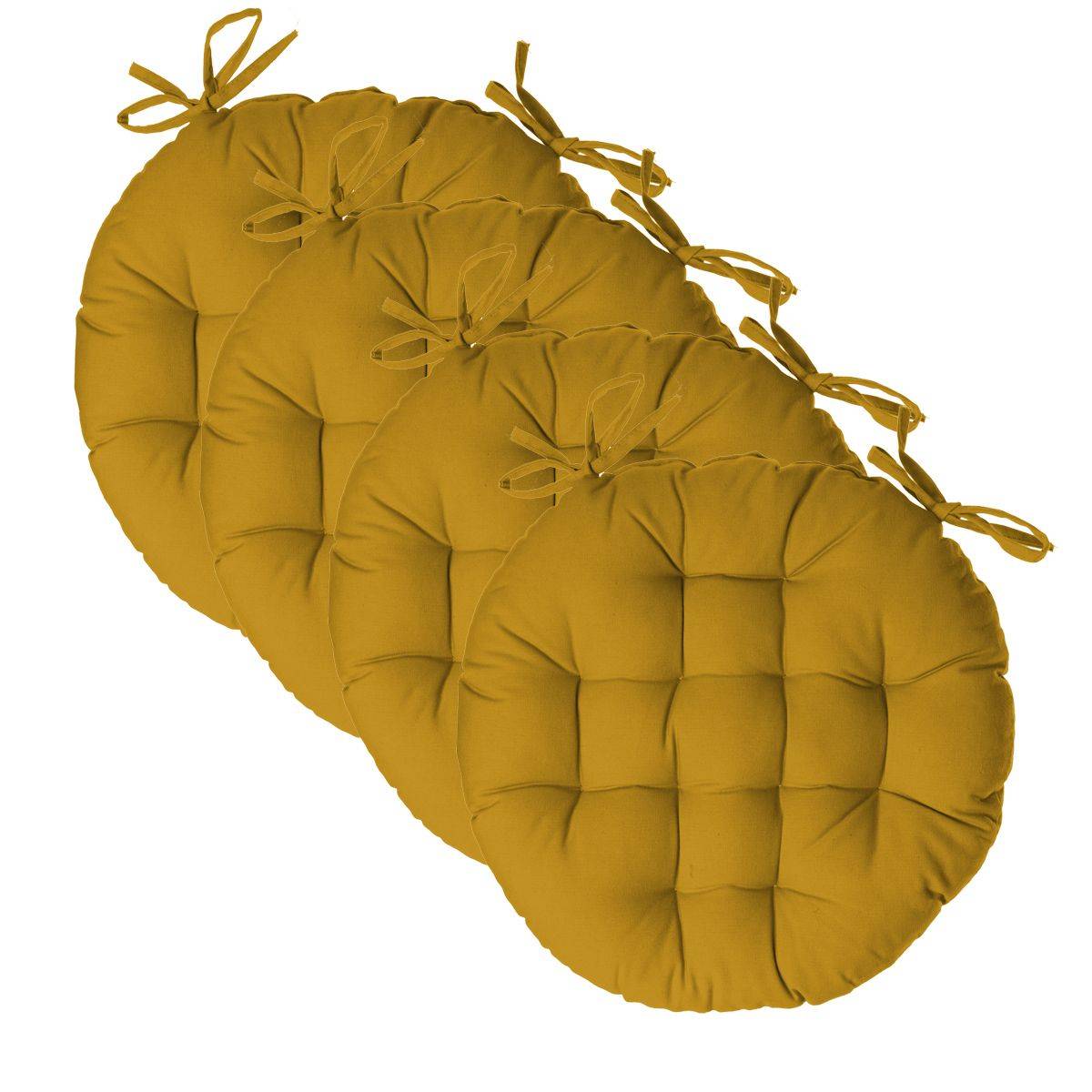 Lot de 4 Galettes de chaise en Coton Jaune Ocre D 38 cm - Image 1