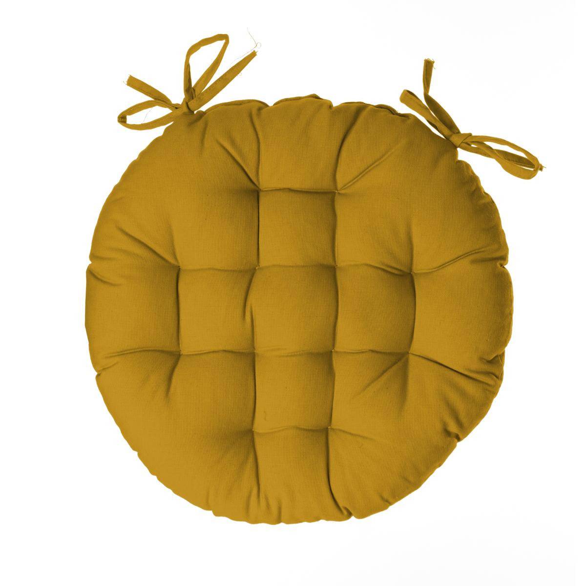 Lot de 4 Galettes de chaise en Coton Jaune Ocre D 38 cm - Image 3