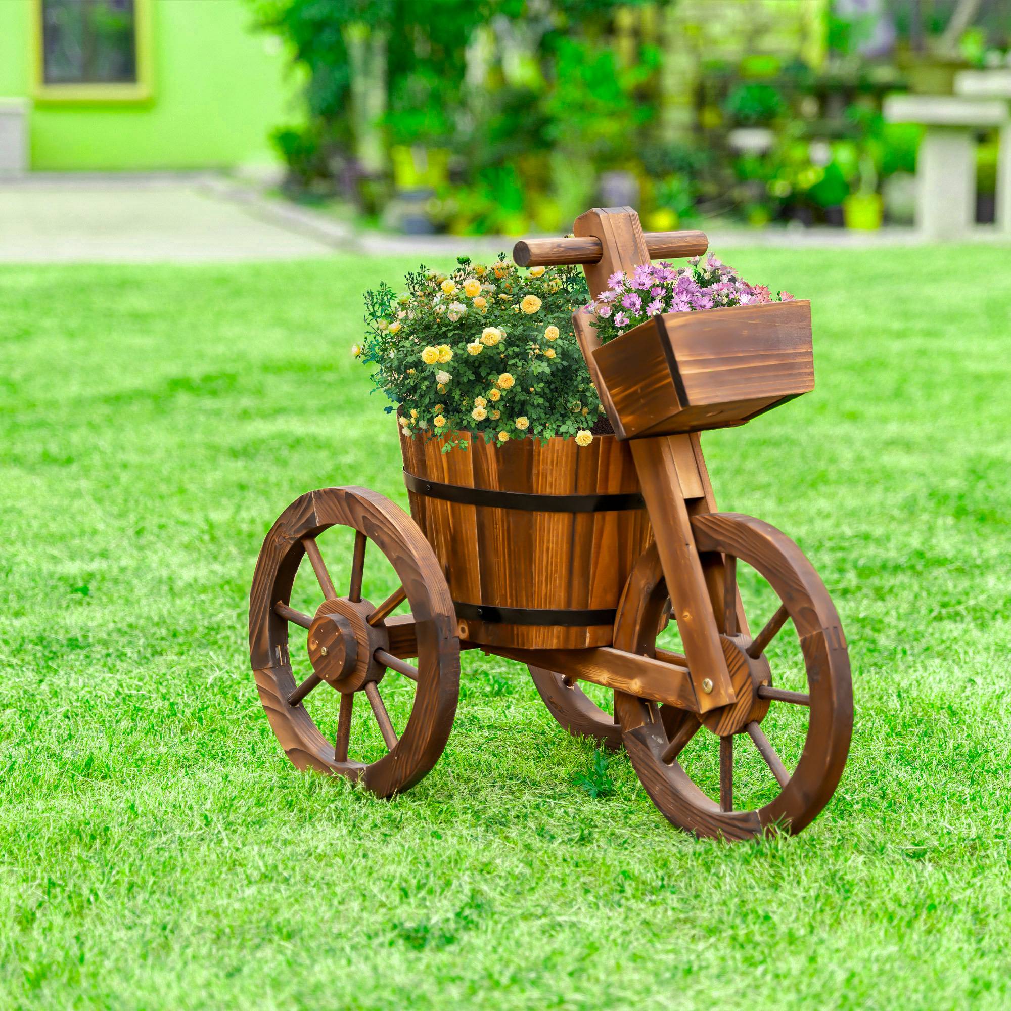 ComfortXL - Porte-plantes tricycle bois de sapin 52 x 31 x 45,5 cm marron balcon jardin déco fleurs - ComfortXL Outdoor Living - Image 3