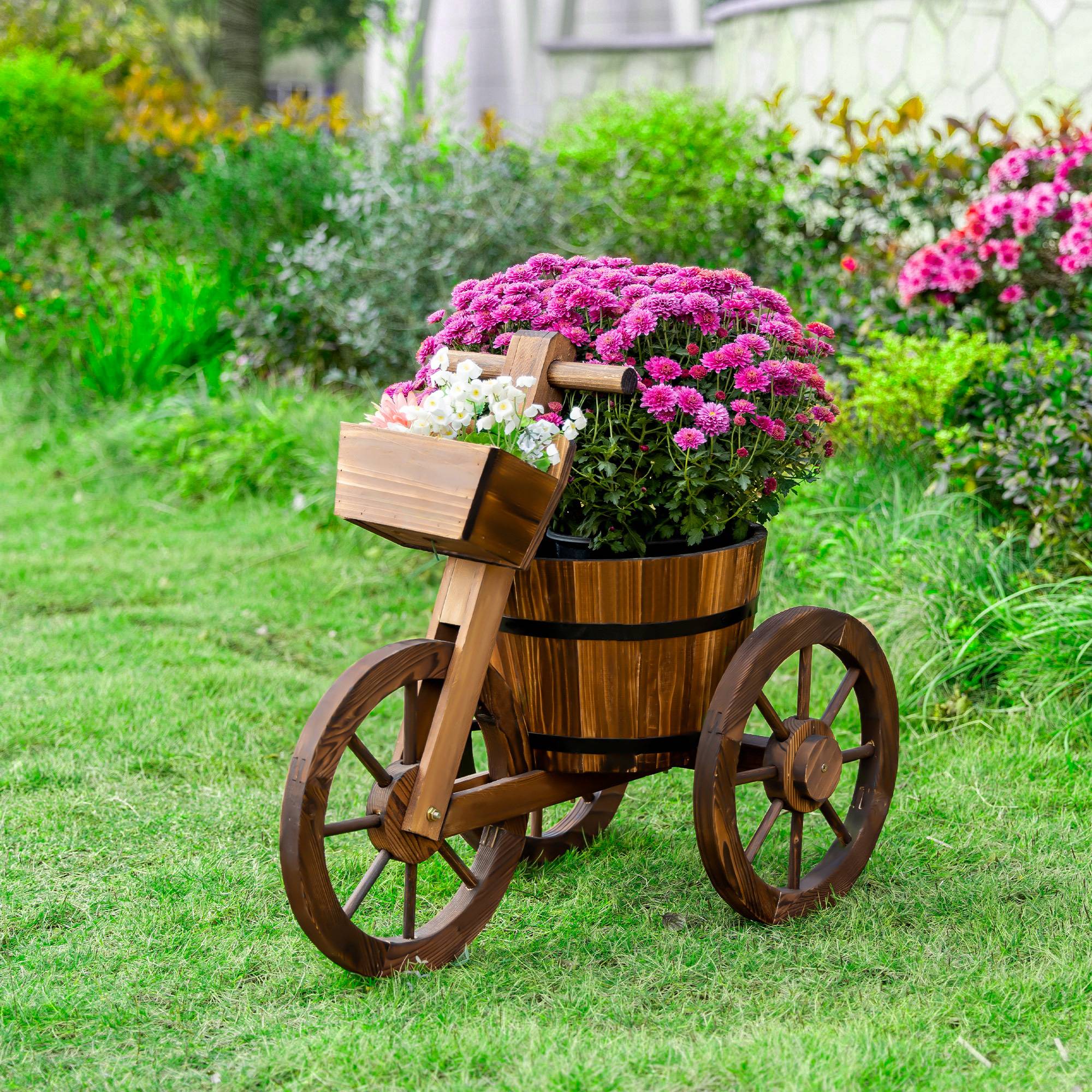 ComfortXL - Porte-plantes tricycle bois de sapin 52 x 31 x 45,5 cm marron balcon jardin déco fleurs - ComfortXL Outdoor Living - Image 2