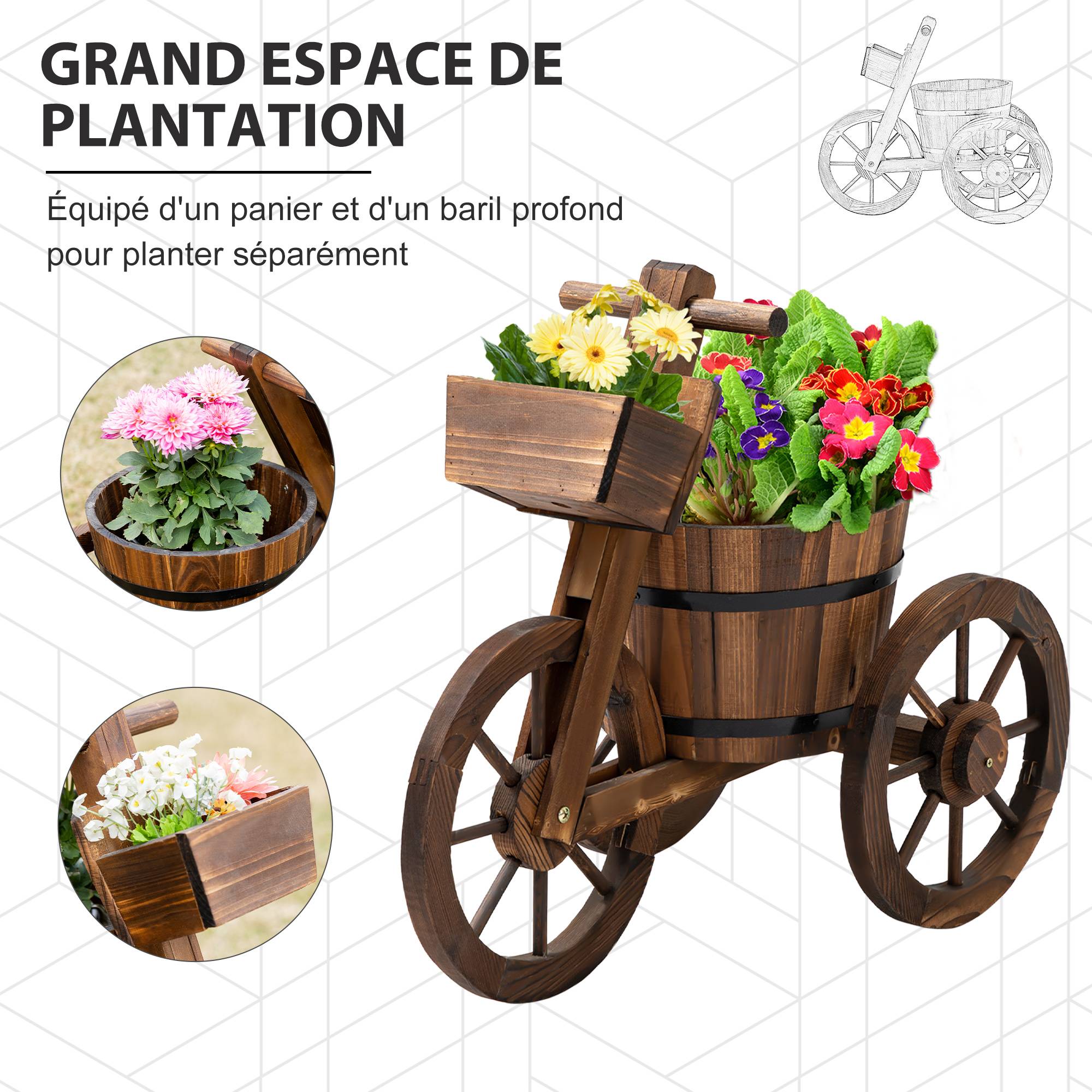 ComfortXL - Porte-plantes tricycle bois de sapin 52 x 31 x 45,5 cm marron balcon jardin déco fleurs - ComfortXL Outdoor Living - Image 7