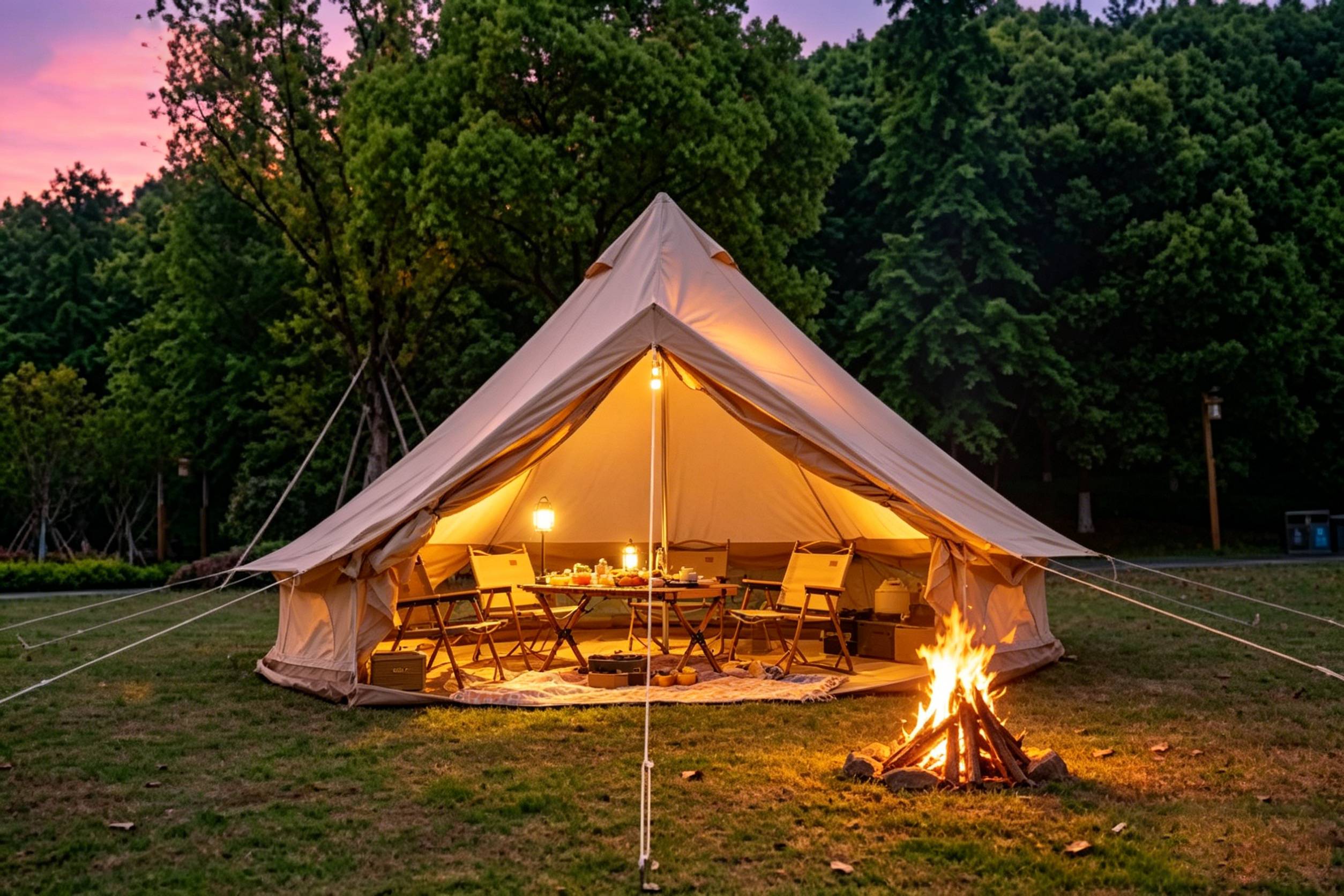 ComfortXL - Tente cloche Oxford polyester camping 4 à 8 personnes poêle 4 saisons 400 x 250 cm beige - ComfortXL Outdoor Living - Image 3
