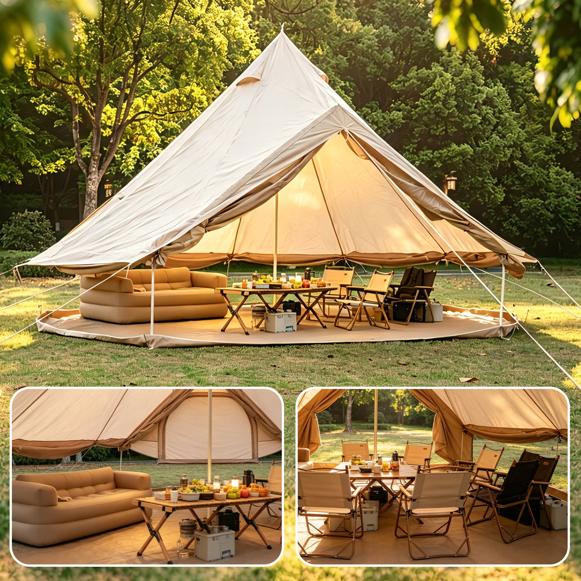 ComfortXL - Tente cloche Oxford polyester camping 4 à 8 personnes poêle 4 saisons 400 x 250 cm beige - ComfortXL Outdoor Living - Image 1