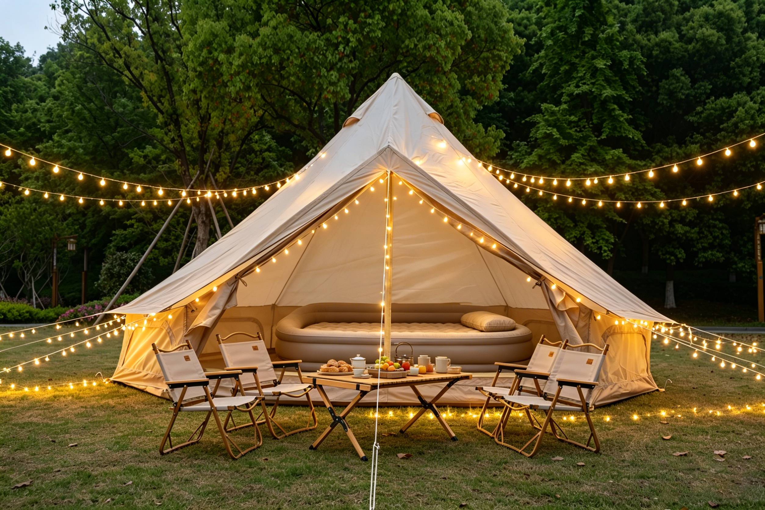 ComfortXL - Tente cloche Oxford polyester camping 4 à 8 personnes poêle 4 saisons 400 x 250 cm beige - ComfortXL Outdoor Living - Image 2