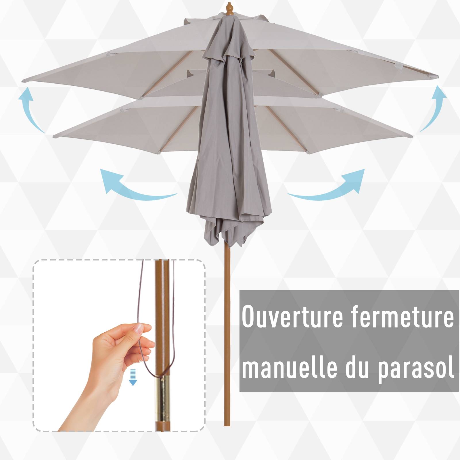 Parasol de jardin Bois Gris 250x250x230 cm - Image 9