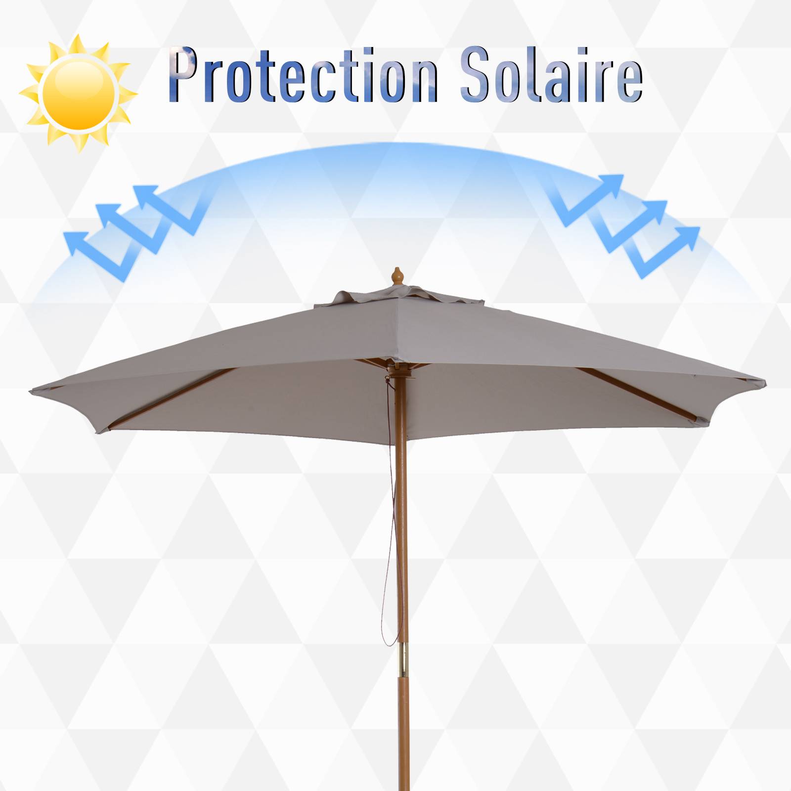 Parasol de jardin Bois Gris 250x250x230 cm - Image 7