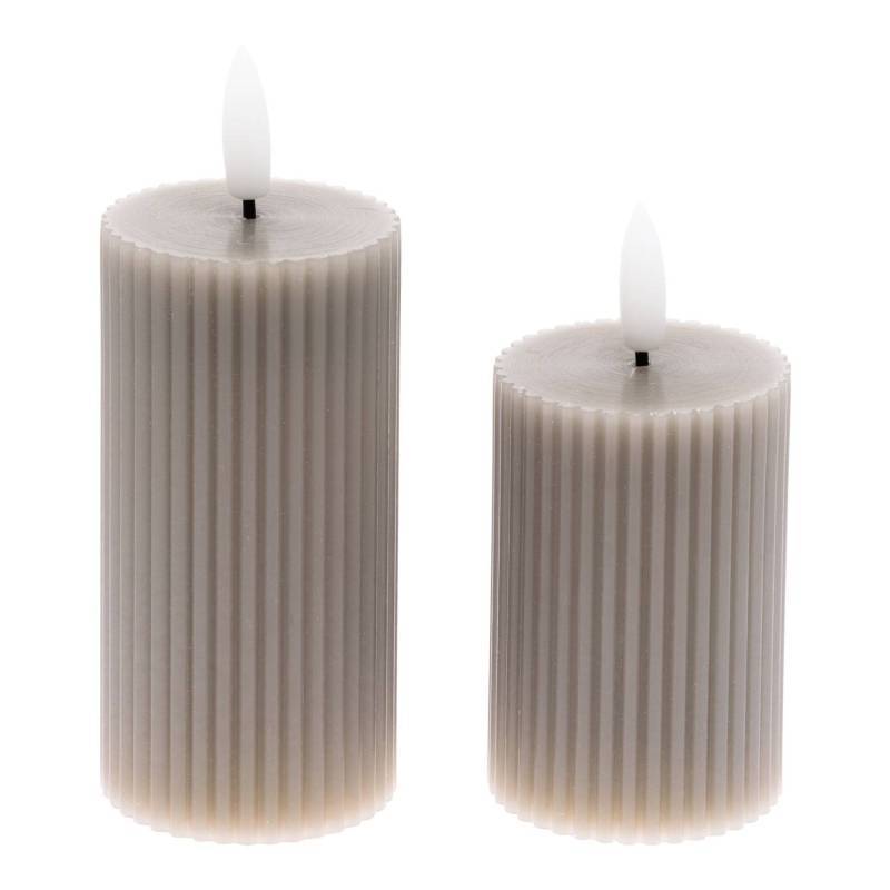 Lotti - Lot de 2 Bougies striées LED Cylindriques Cire Gris taupe flamme 3D On-Off Timer Lotti - Image 3