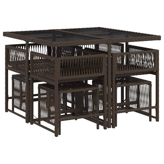 Ensemble à manger de jardin et coussins 9 pcs | Mobilier d'extérieur marron poly rotin Maison Chic - Image 3