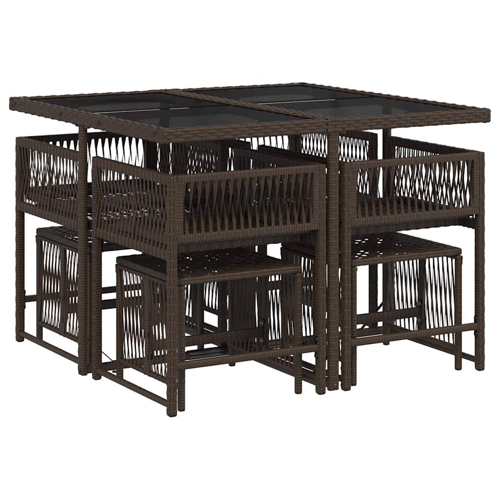 Ensemble à manger de jardin et coussins 9 pcs | Mobilier d'extérieur marron poly rotin Maison Chic - Image 3