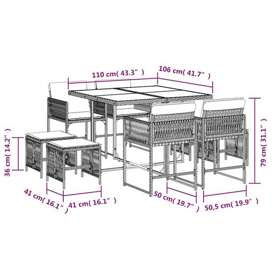 Ensemble à manger de jardin et coussins 9 pcs | Mobilier d'extérieur marron poly rotin Maison Chic - Image 6