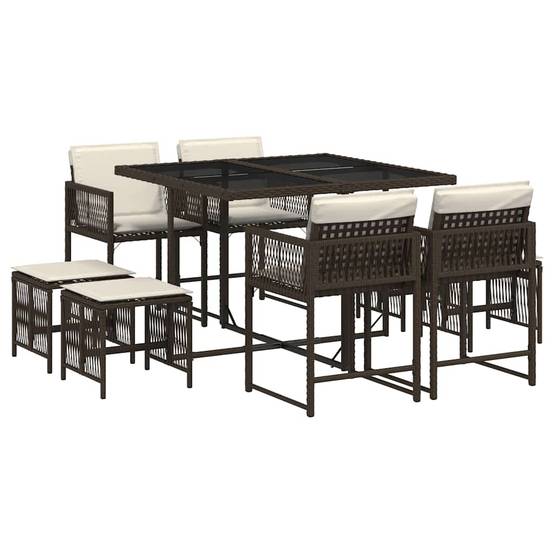 Ensemble à manger de jardin et coussins 9 pcs | Mobilier d'extérieur marron poly rotin Maison Chic - Image 1