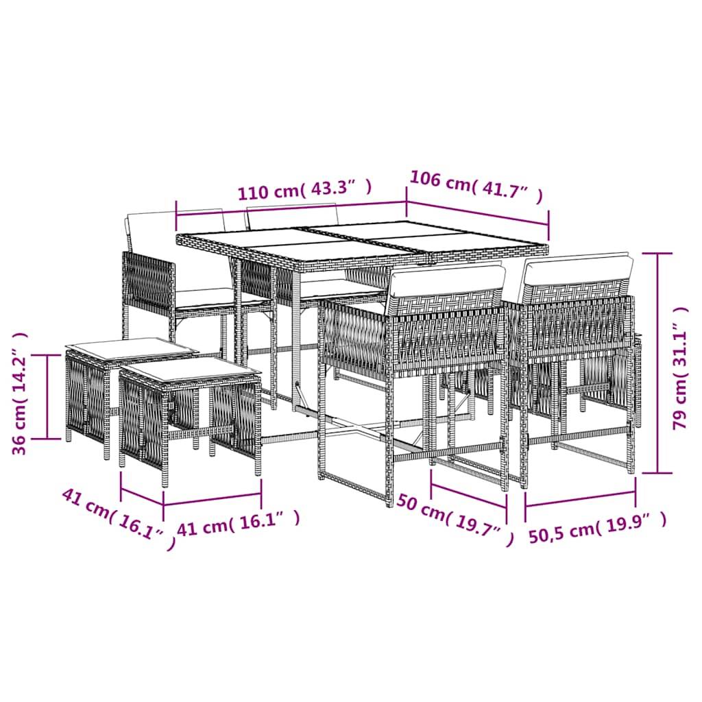 Ensemble à manger de jardin et coussins 9 pcs | Mobilier d'extérieur marron poly rotin Maison Chic - Image 7