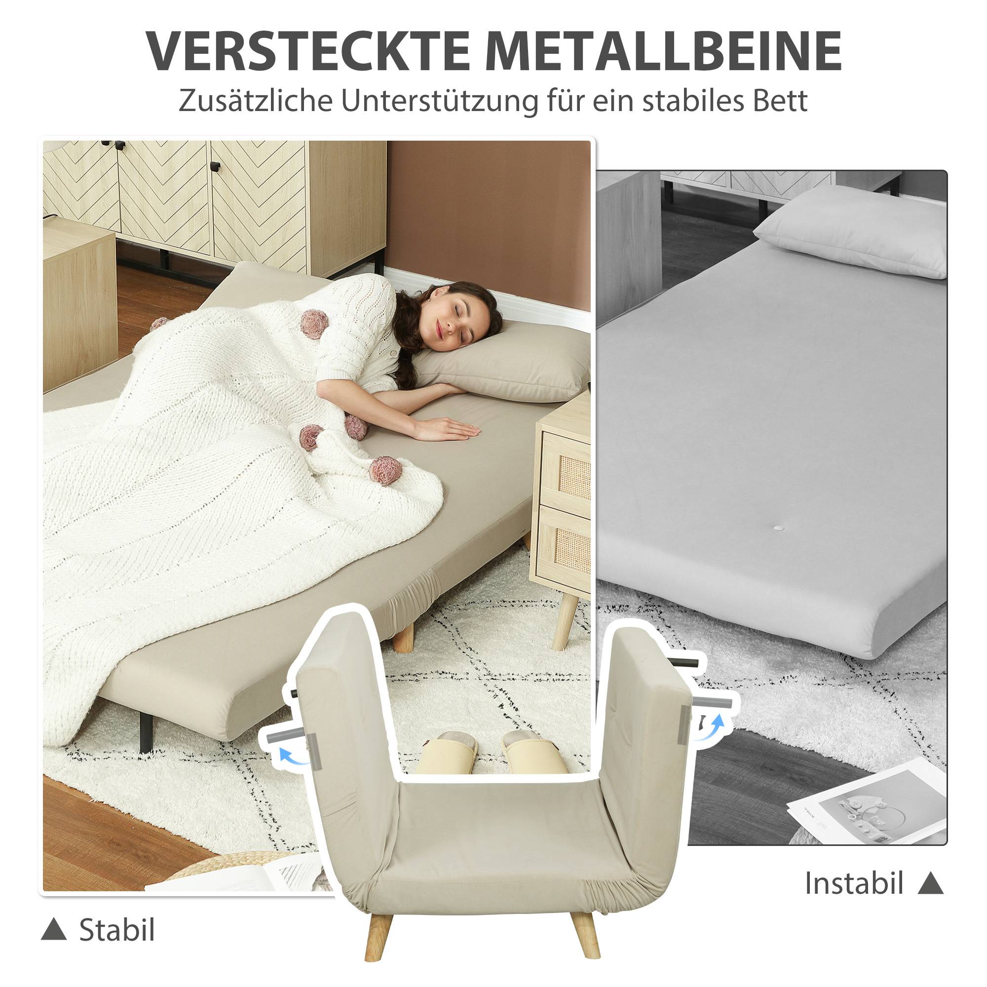 Canapé-lit, canapé inclinable, avec 2 coussins, aspect velours, 130 x 78 x 79 cm, beige - Image 10