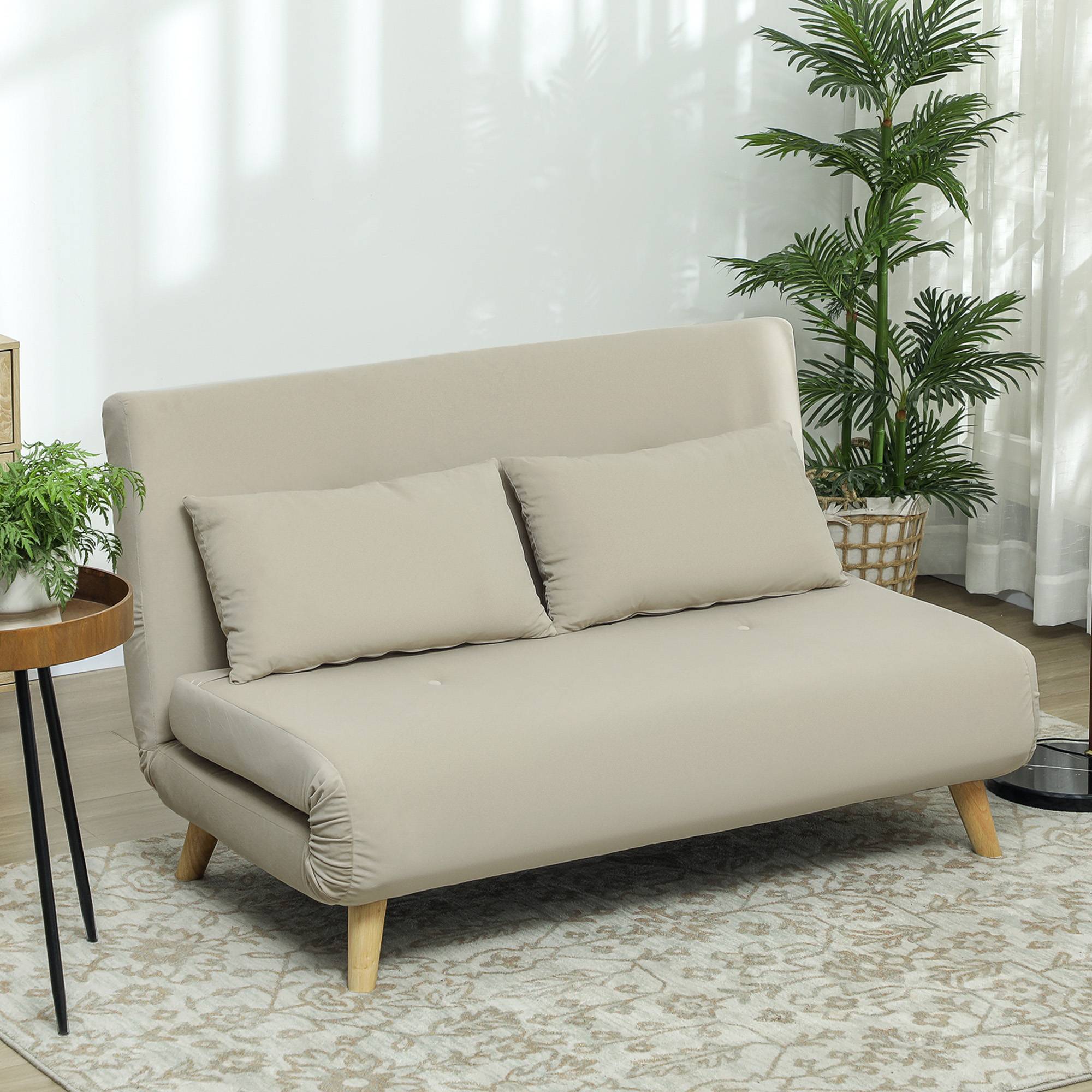 Canapé-lit, canapé inclinable, avec 2 coussins, aspect velours, 130 x 78 x 79 cm, beige - Image 4