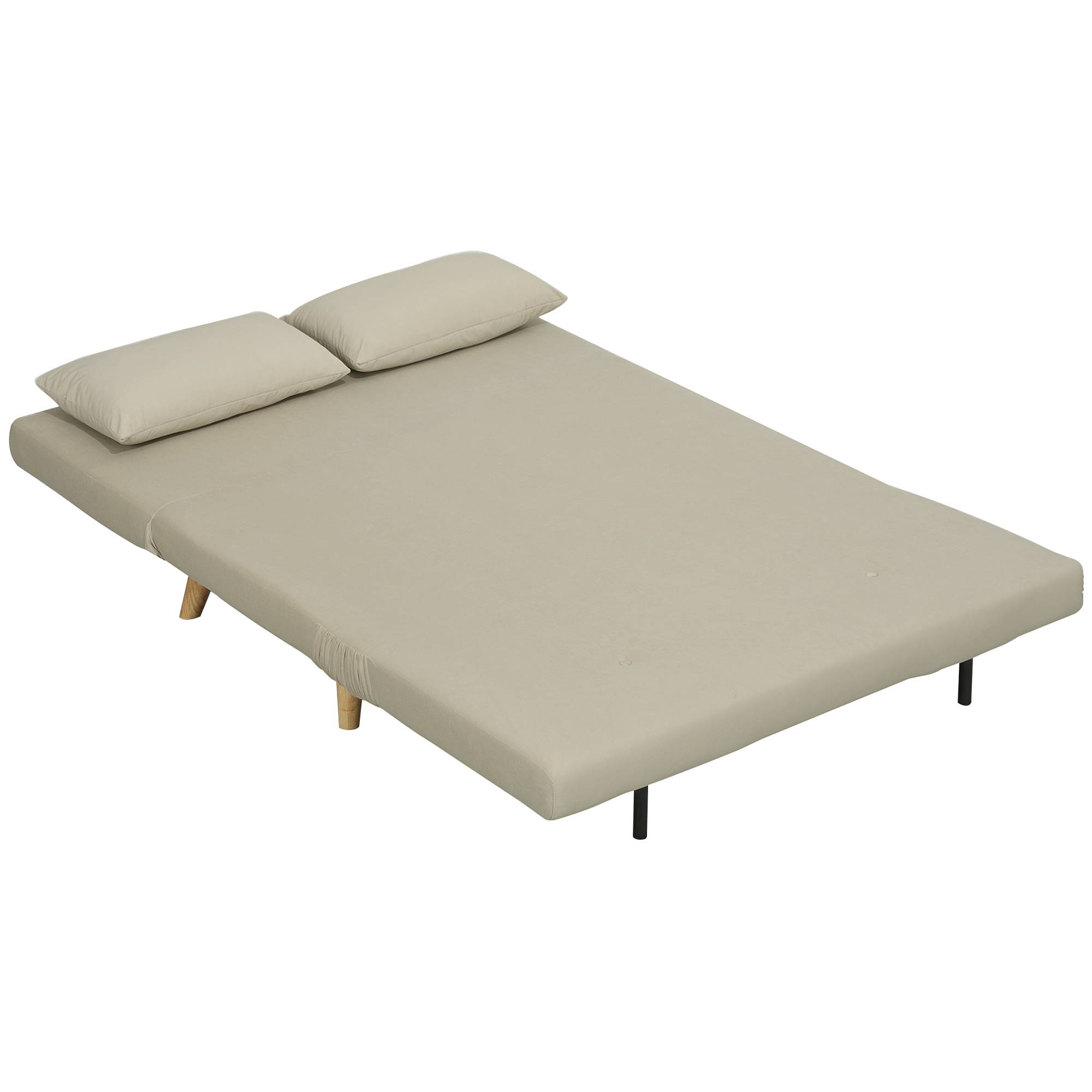 Canapé-lit, canapé inclinable, avec 2 coussins, aspect velours, 130 x 78 x 79 cm, beige - Image 2
