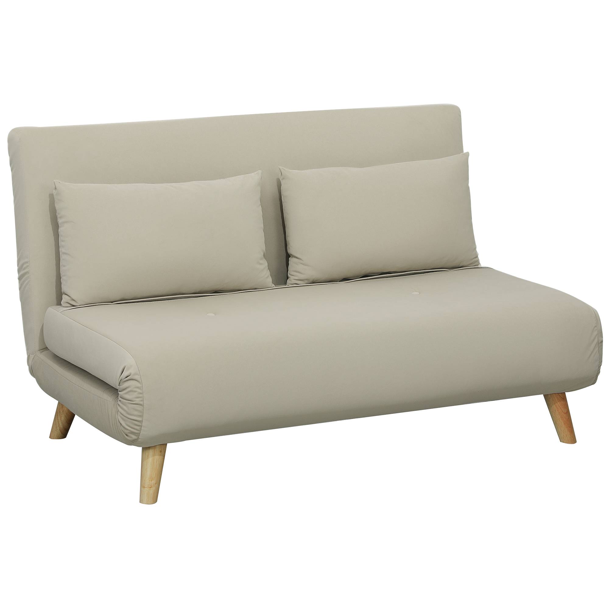 Canapé-lit, canapé inclinable, avec 2 coussins, aspect velours, 130 x 78 x 79 cm, beige - Image 1