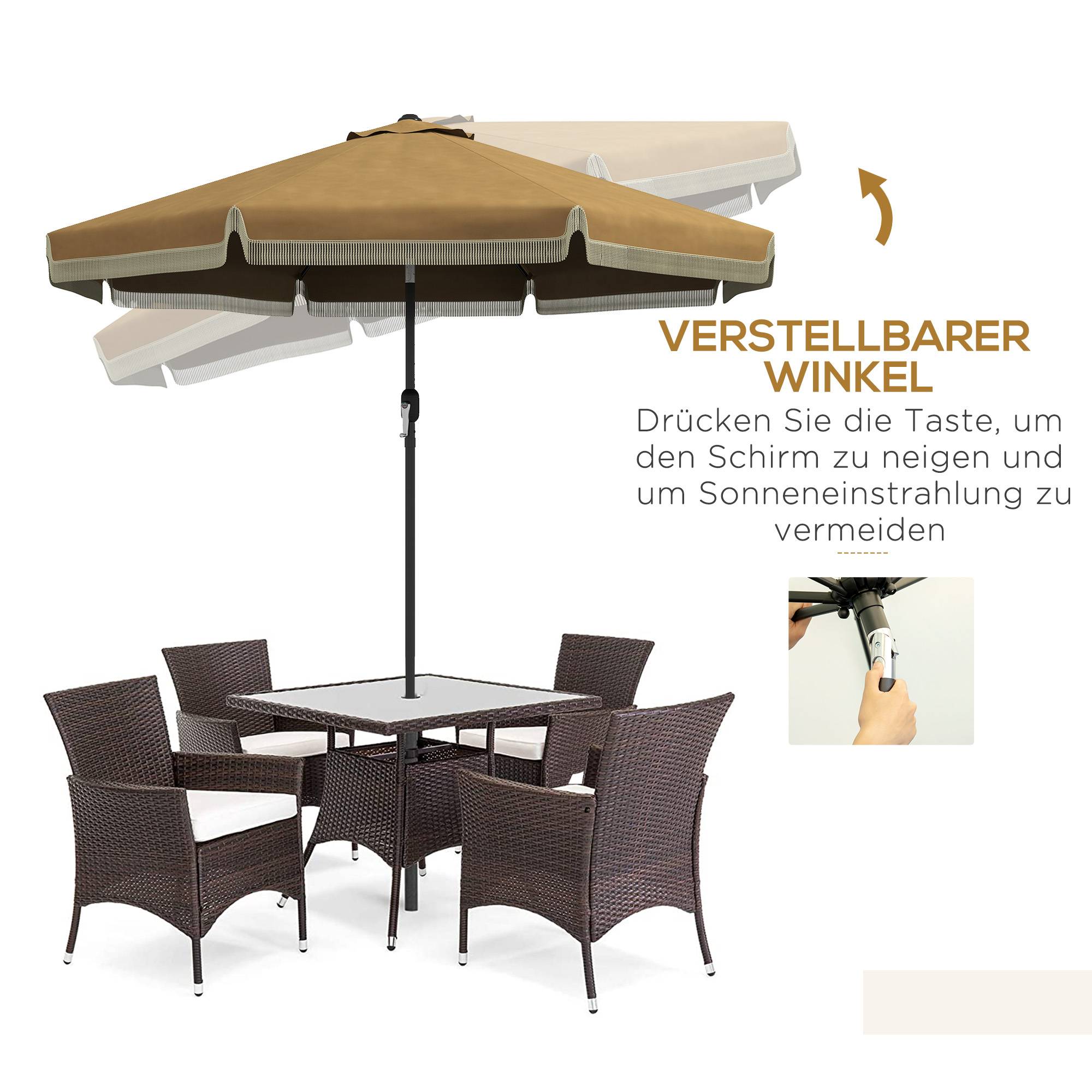 Parasol inclinable en acier et polyester kaki et noir 294 x 294 x 242 cm - PANGIVO - Image 6