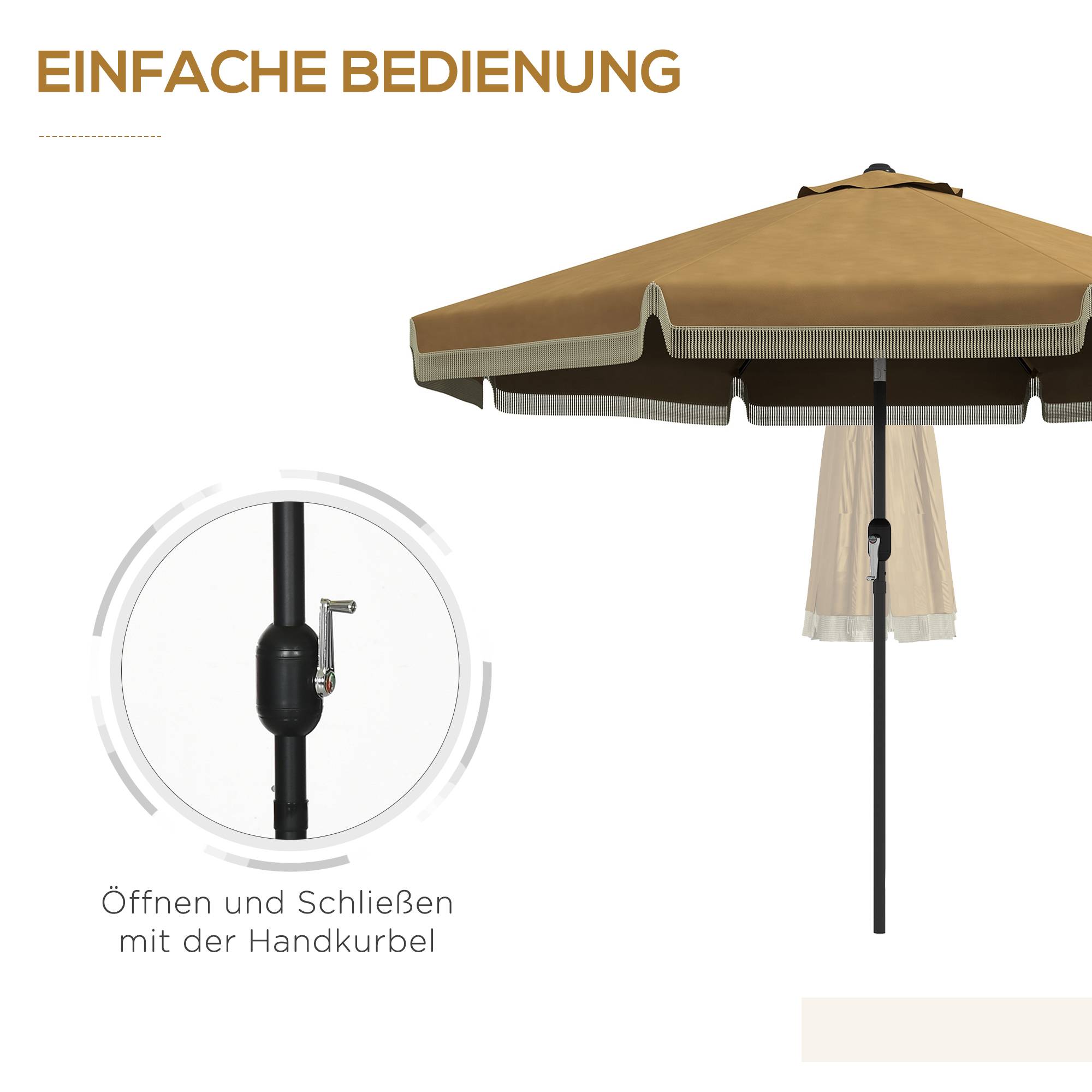 Parasol inclinable en acier et polyester kaki et noir 294 x 294 x 242 cm - PANGIVO - Image 7