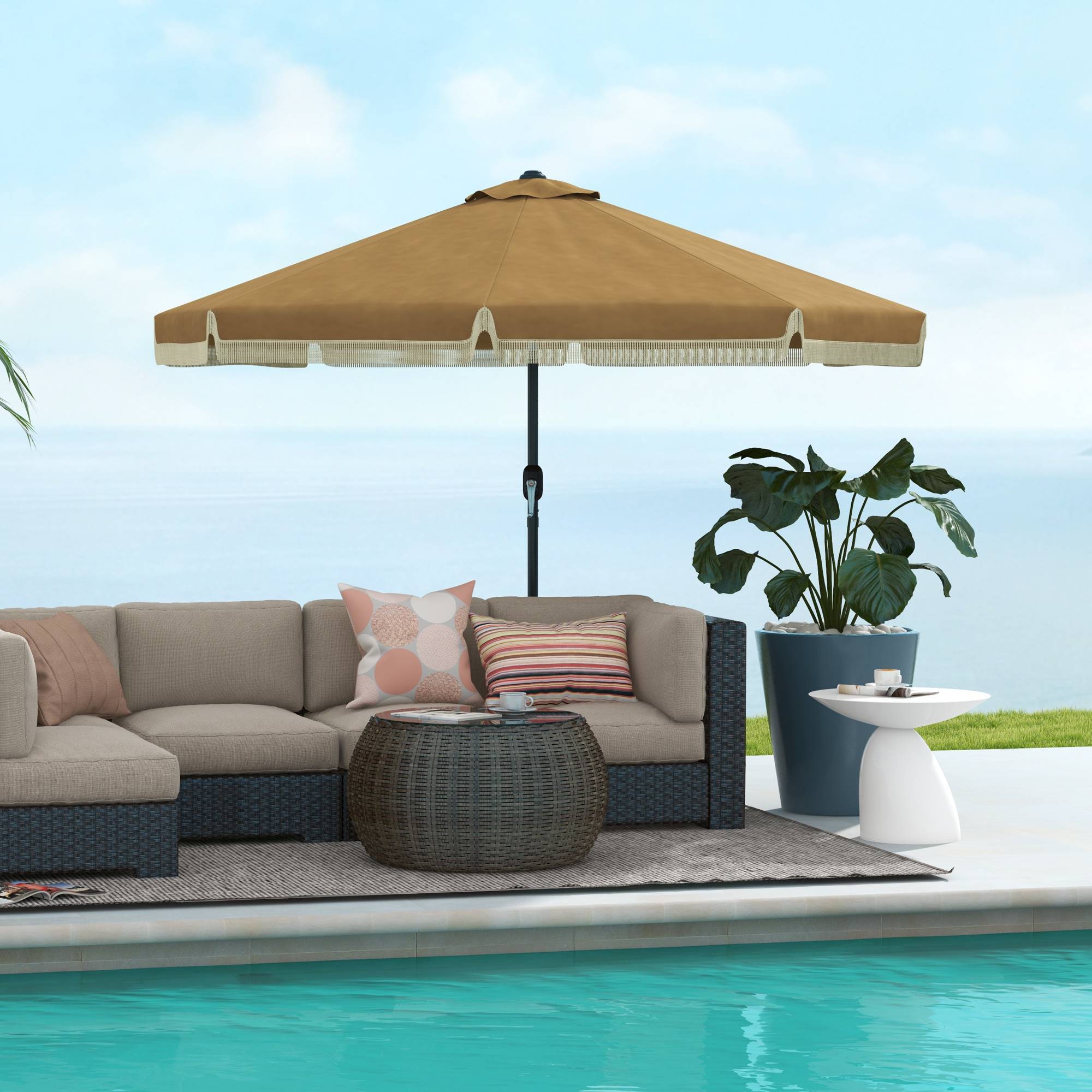 Parasol inclinable en acier et polyester kaki et noir 294 x 294 x 242 cm - PANGIVO - Image 4