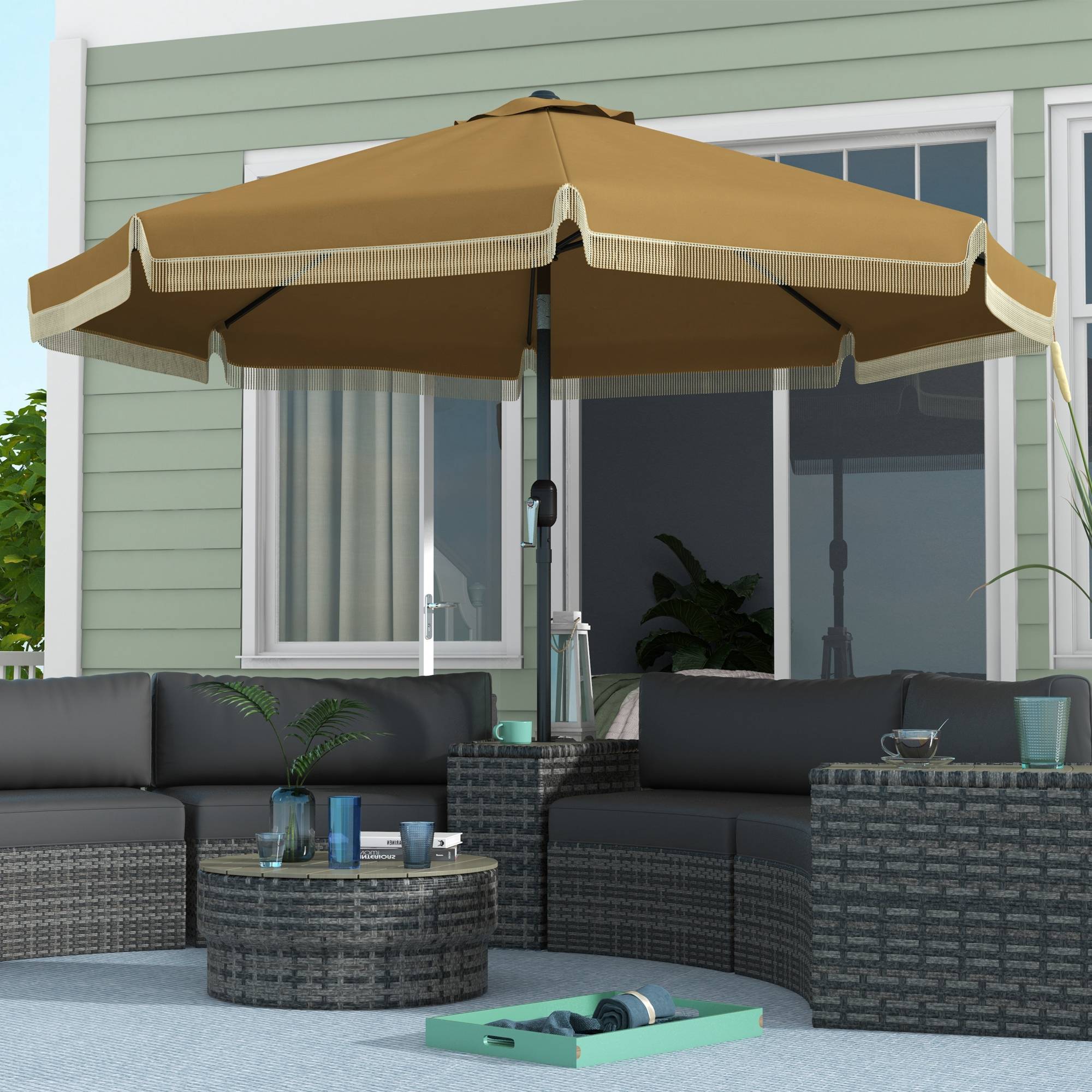 Parasol inclinable en acier et polyester kaki et noir 294 x 294 x 242 cm - PANGIVO - Image 3