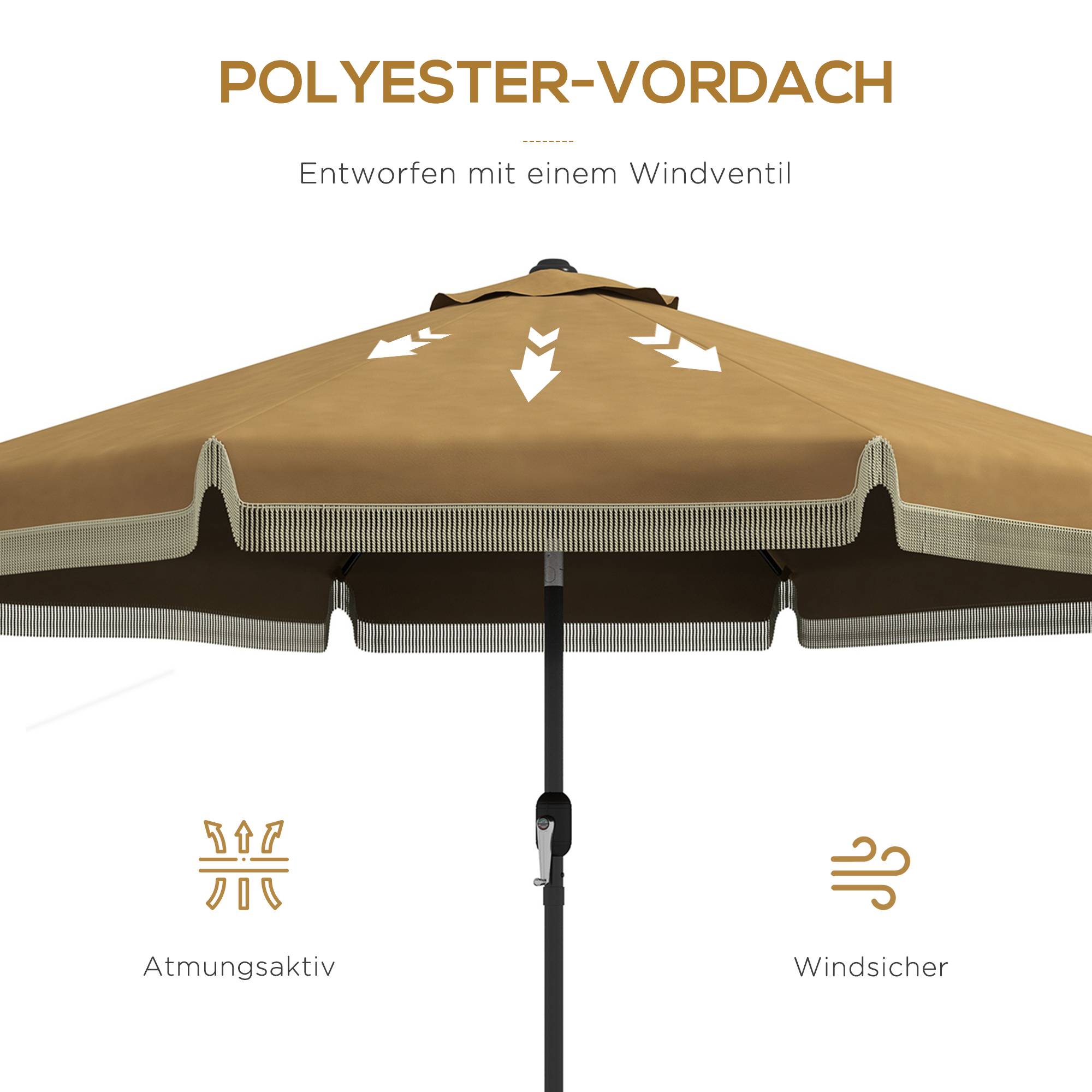 Parasol inclinable en acier et polyester kaki et noir 294 x 294 x 242 cm - PANGIVO - Image 8