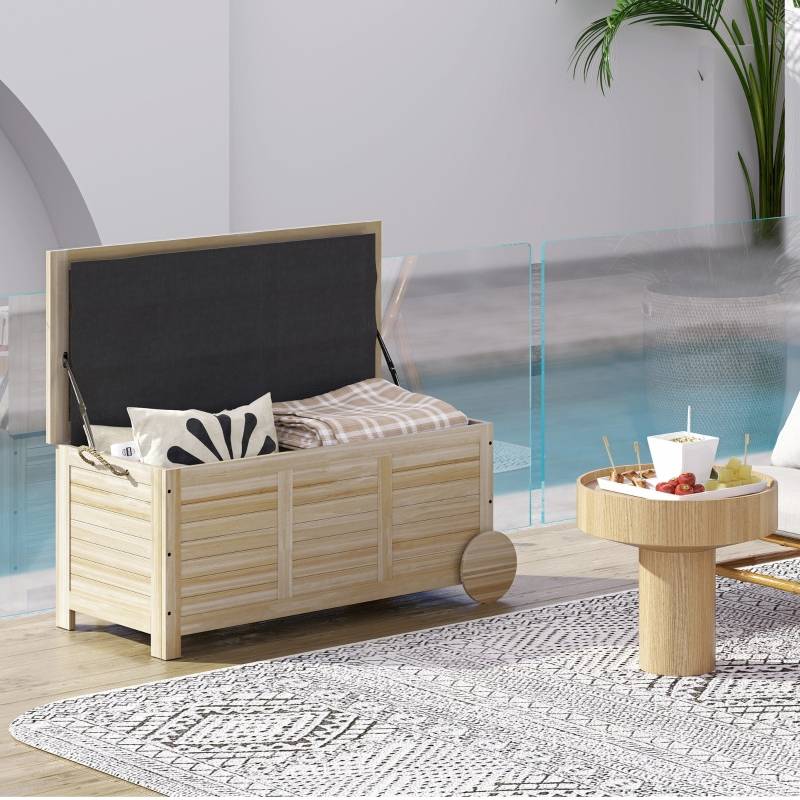 Coffre Rangement Extérieur Bois Massif 185L Jardin Roulettes Etanche 110cm - ComfortXL Outdoor Living - Image 1