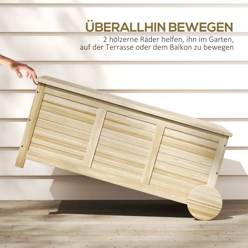 Coffre Rangement Extérieur Bois Massif 185L Jardin Roulettes Etanche 110cm - ComfortXL Outdoor Living - Image 5