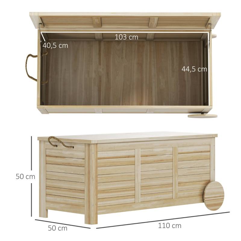Coffre Rangement Extérieur Bois Massif 185L Jardin Roulettes Etanche 110cm - ComfortXL Outdoor Living - Image 3