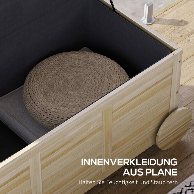Coffre Rangement Extérieur Bois Massif 185L Jardin Roulettes Etanche 110cm - ComfortXL Outdoor Living - Image 6