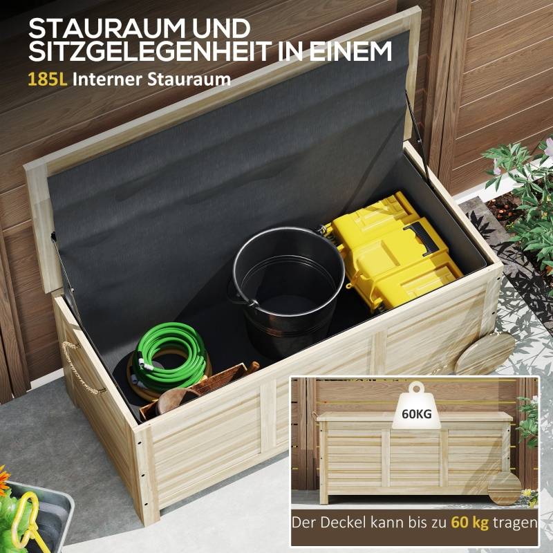 Coffre Rangement Extérieur Bois Massif 185L Jardin Roulettes Etanche 110cm - ComfortXL Outdoor Living - Image 4
