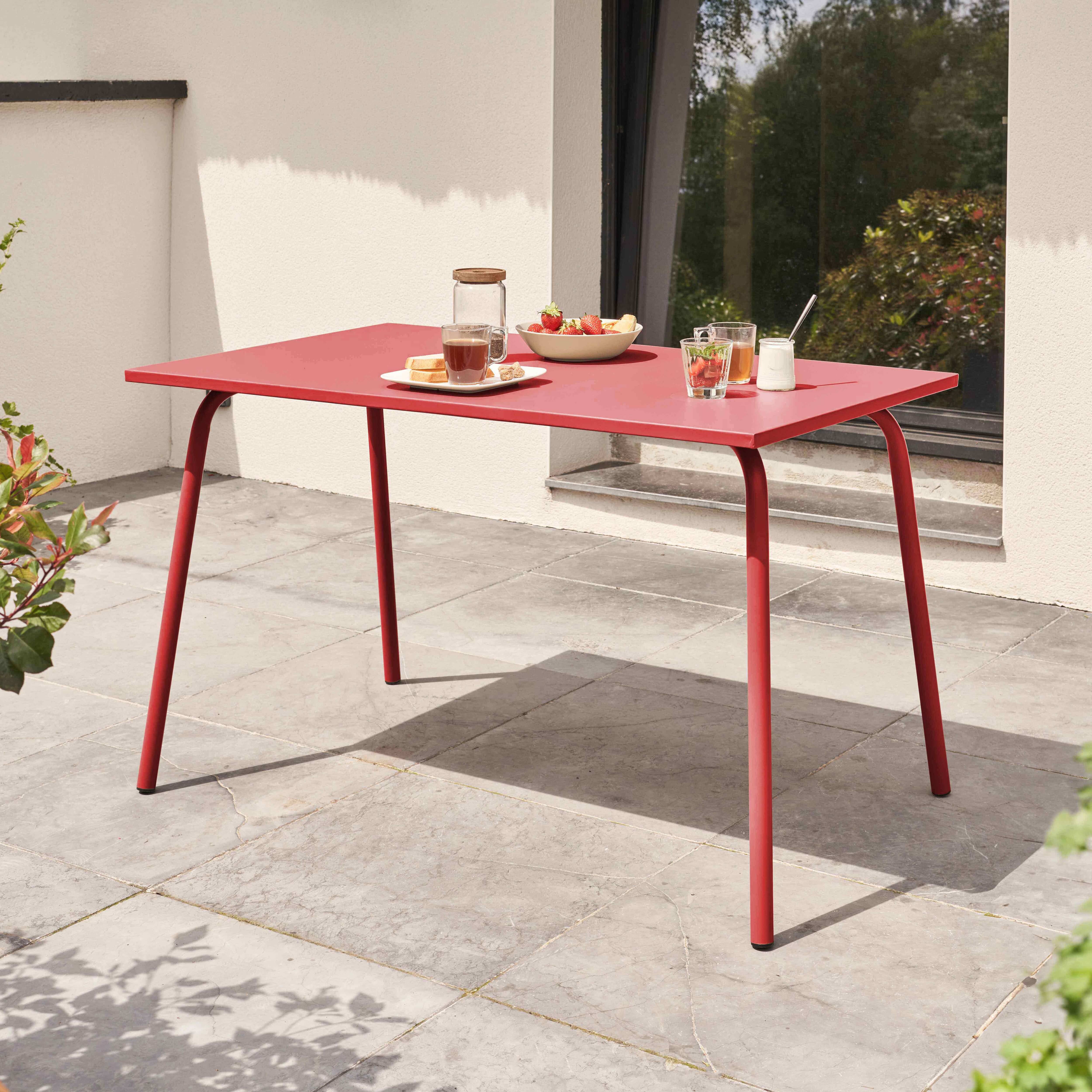 Oviala - Table de jardin en acier 6 places 120 cm rouge Palavas - Oviala - Image 2