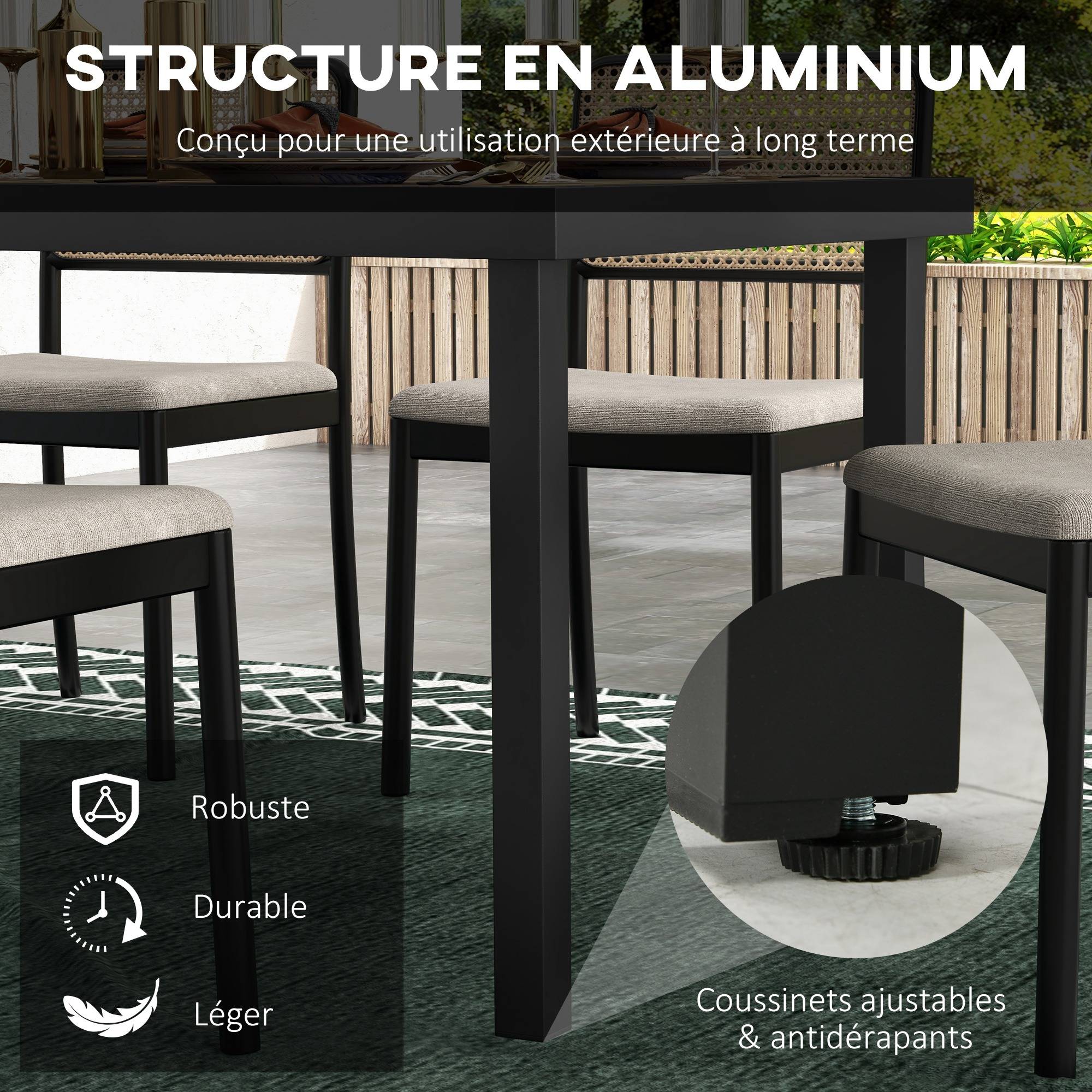 Sans Marque - Table de jardin rectangulaire pour 8 personnes en aluminium table de salle à manger extétieur plateau PE à lattes - Image 7